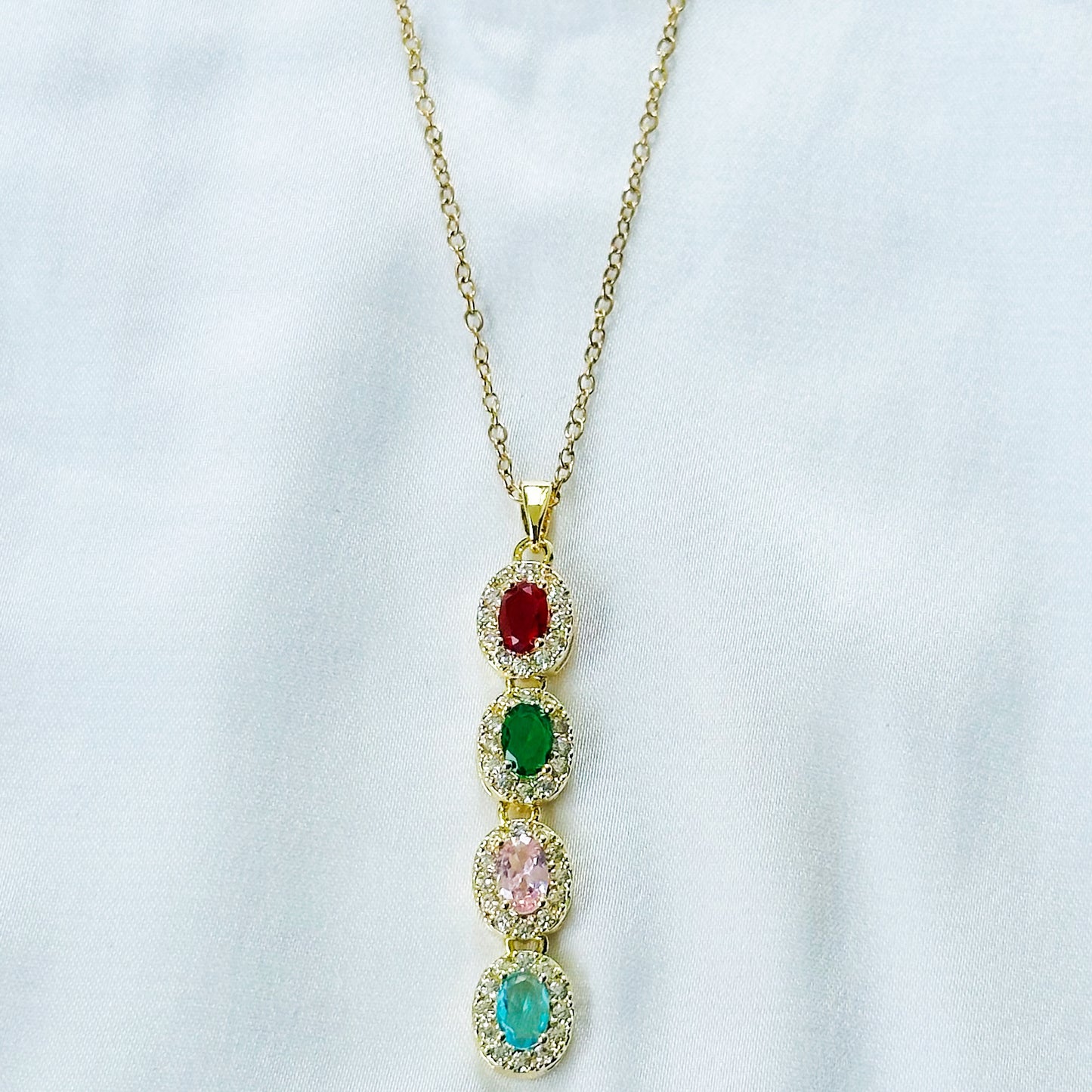 Multi Color Cubic Zirconia American Diamond Gold Plated Stainless Steel Necklace