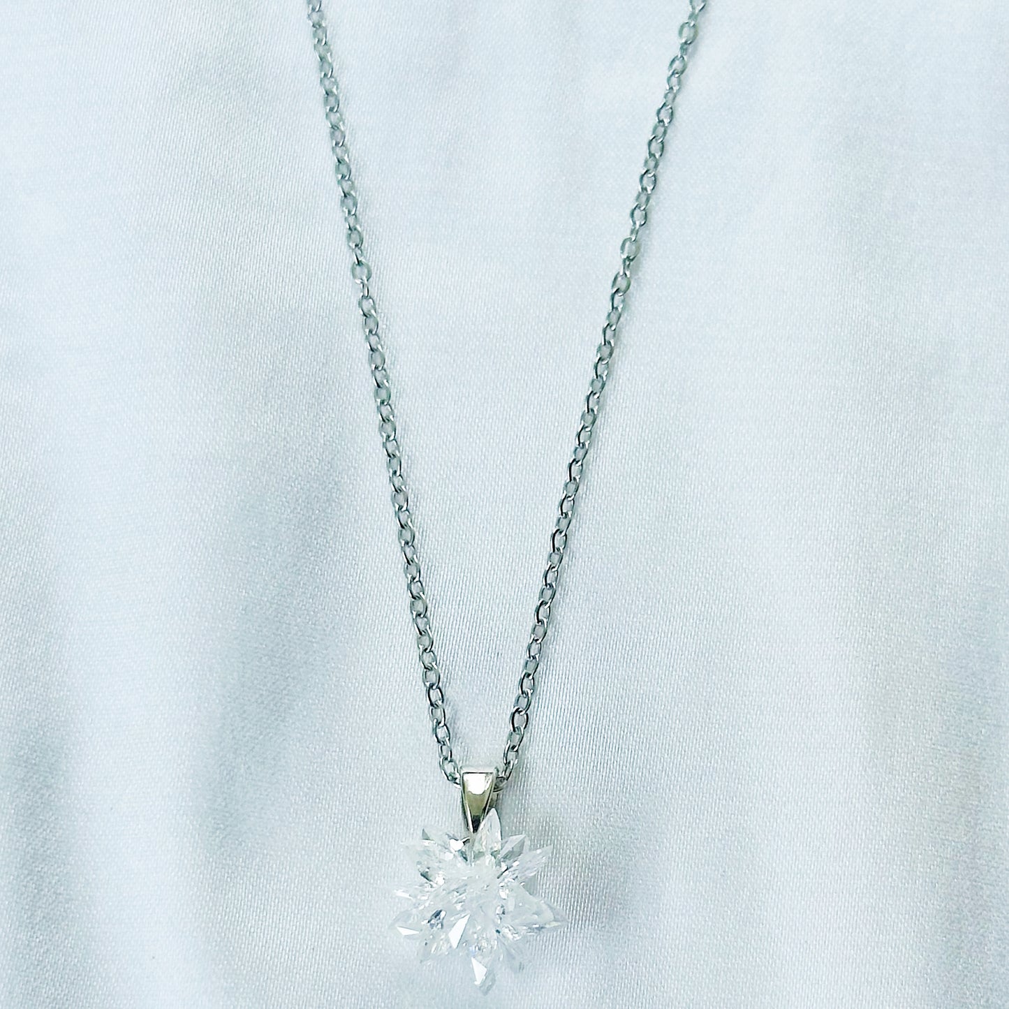 White Crystal Flower Design Silver Plated Stainless Steel Necklace