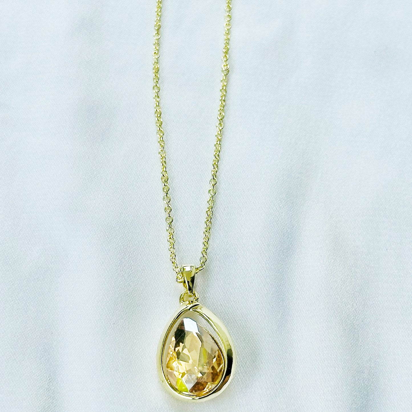 Yellow Smoked Topaz Cubic Zirconia American Diamond Gold Plated Pendant Set