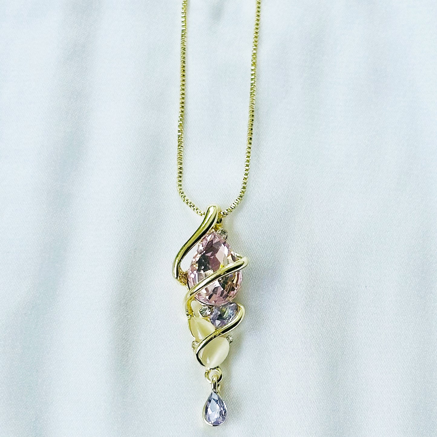 Light Purple Amethyst & Pink Topaz Cubic Zirconia American Diamond Gold Plated Pendant Set