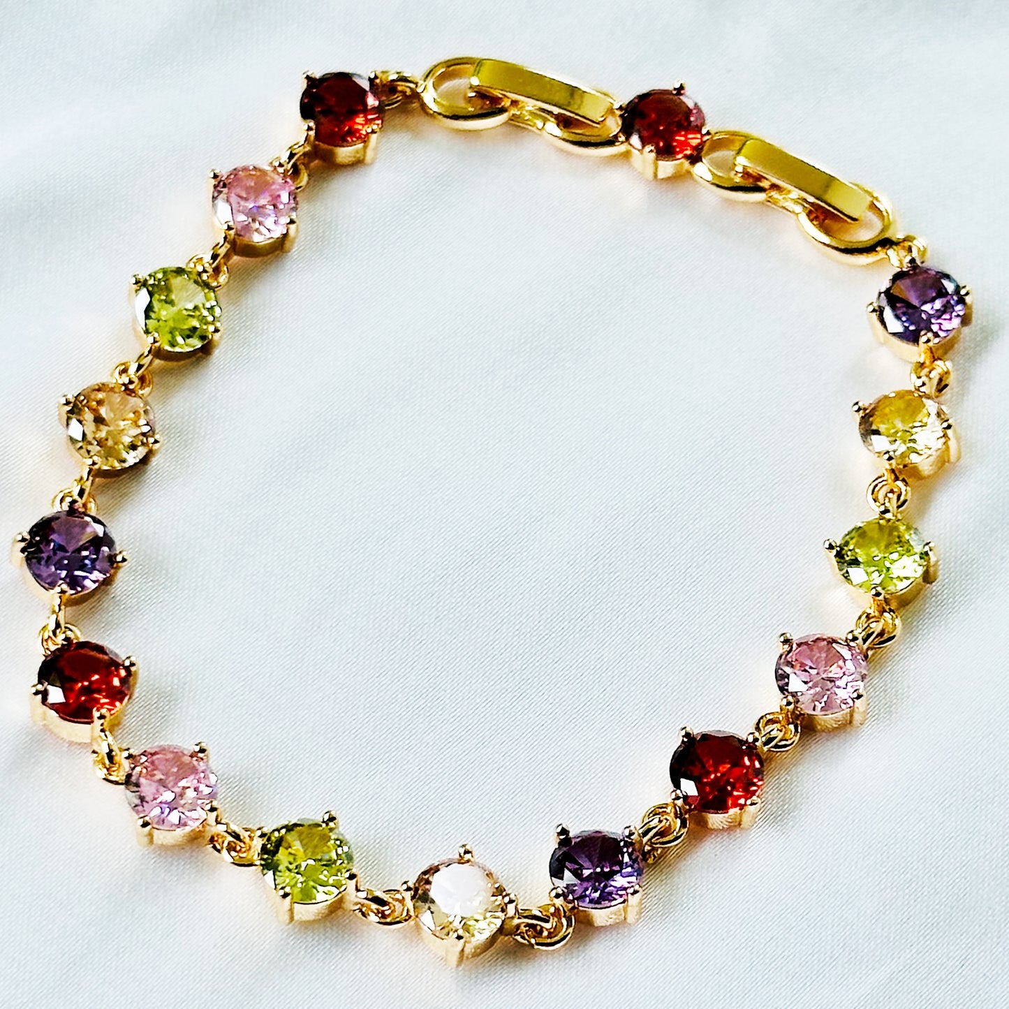 Multi Color Cubic Zirconia American Diamond Gold Plated Stainless Steel Bracelet