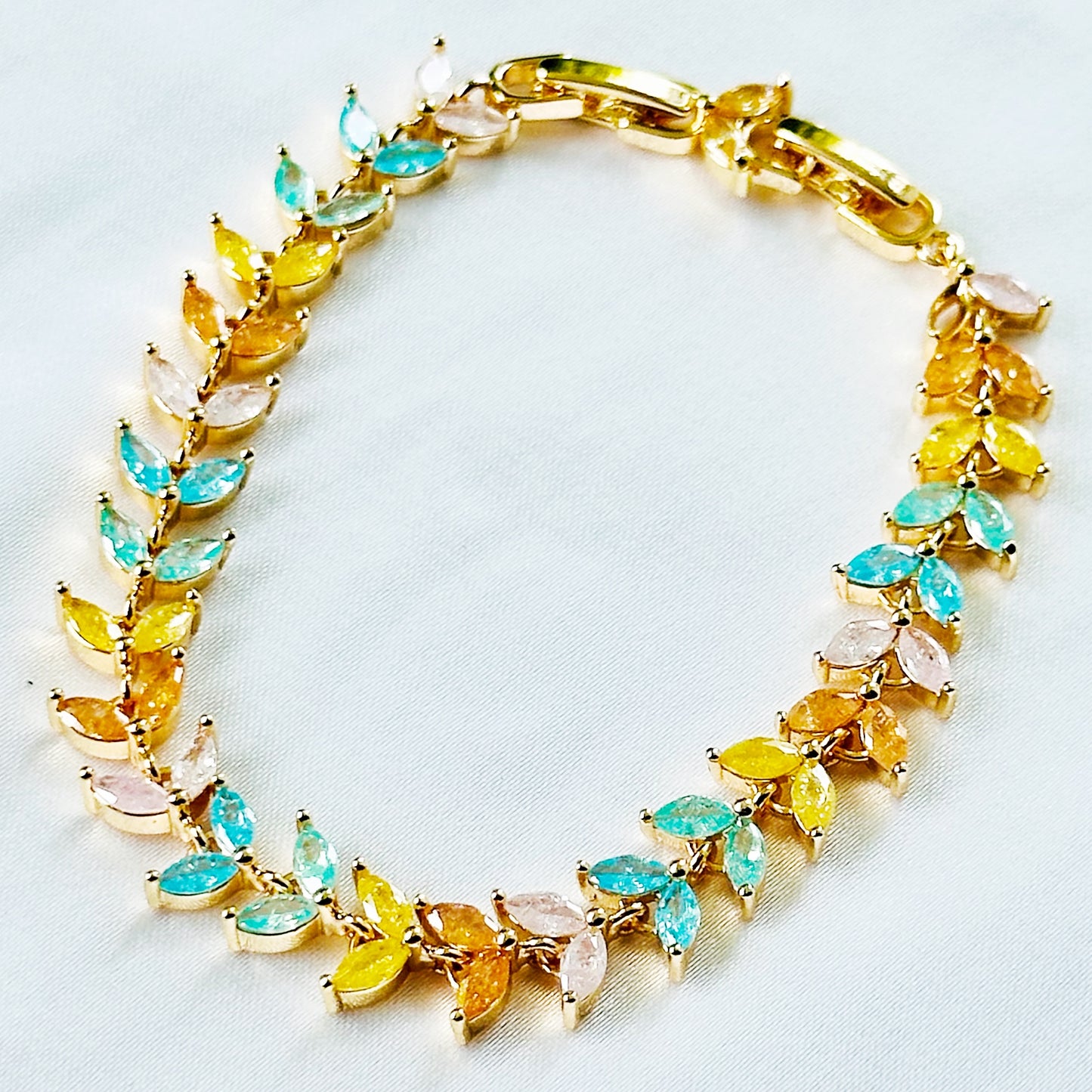 Multi Color Sugar Stones Gold Plated Stainless Steel Bracelet
