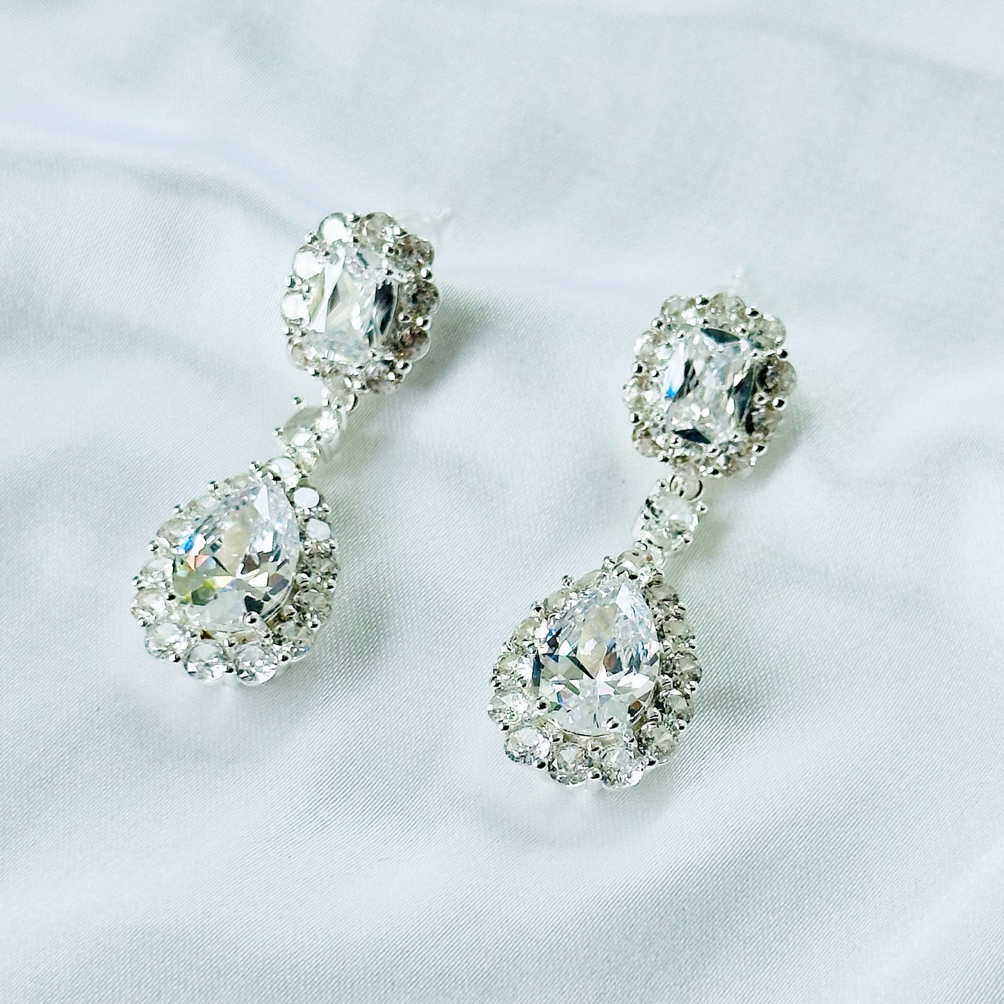 Solitaire Cubic Zirconia Ice Cut American Diamond Silver Plated Earrings