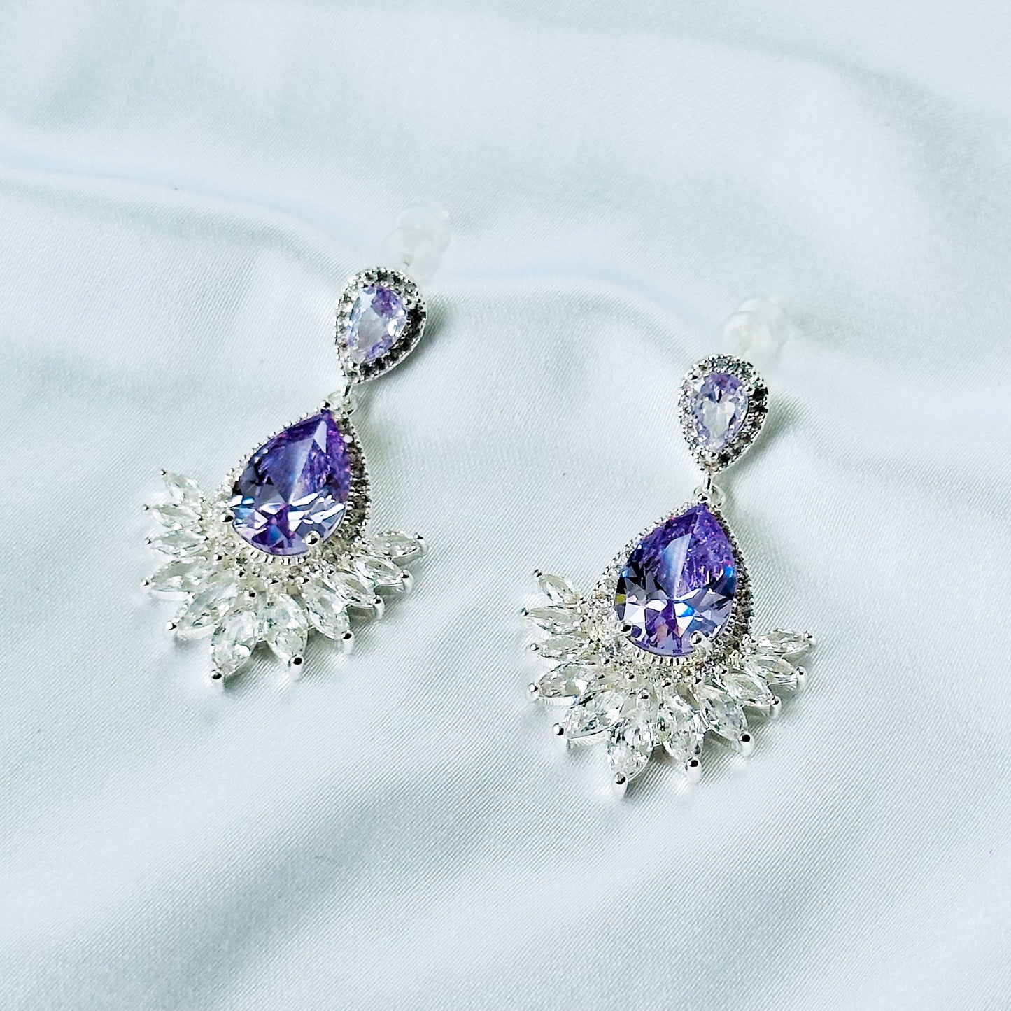 Light Purple Amethyst Cubic Zirconia American Diamond Silver Plated Earrings