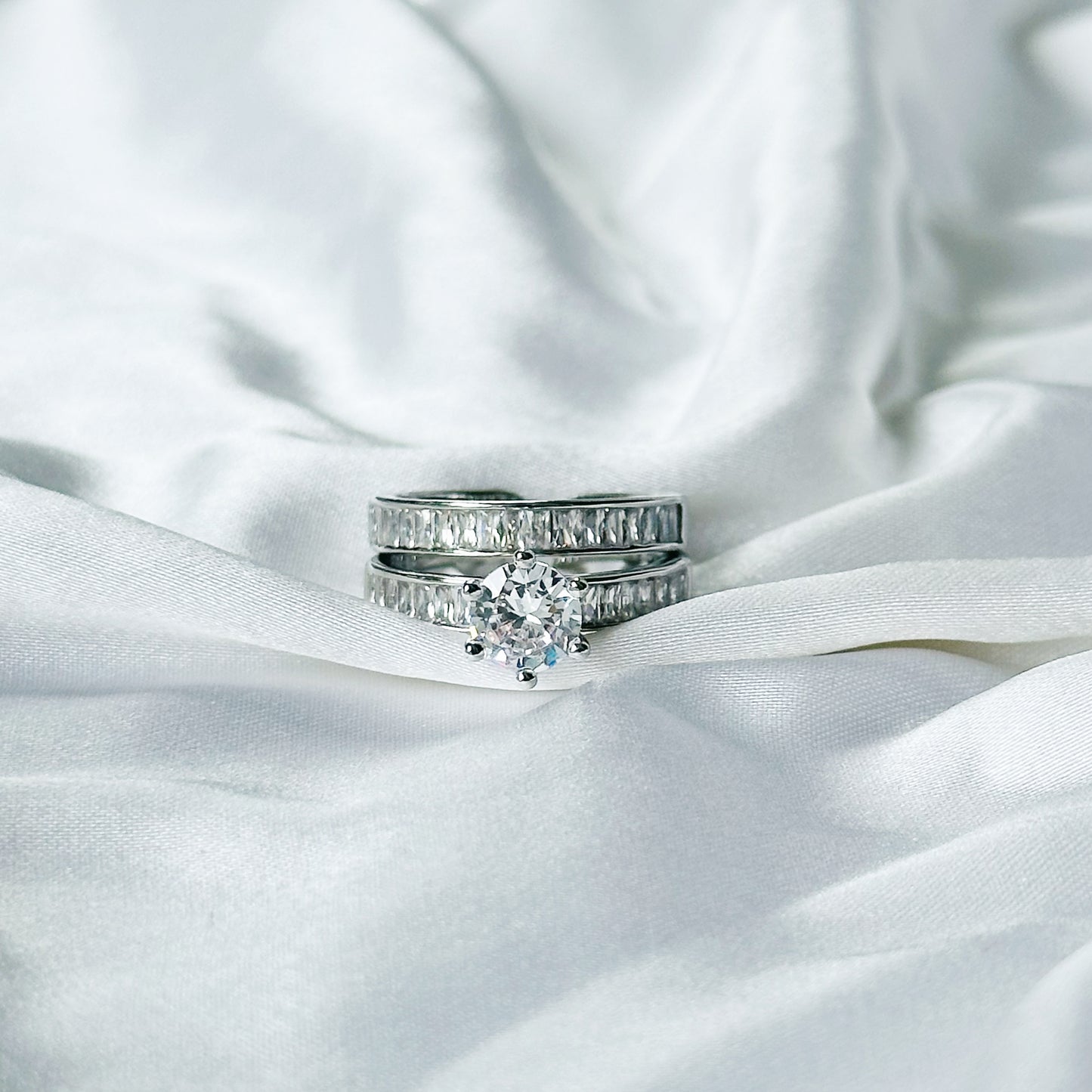 Solitaire Cubic Zirconia American Diamond Silver Plated Adjustable Ring