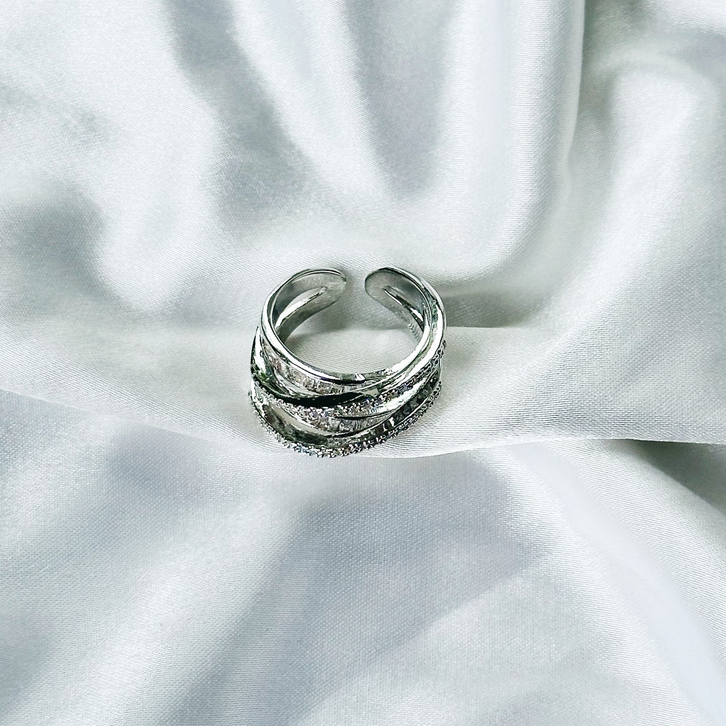 Solitaire Cubic Zirconia American Diamond Silver Plated Adjustable Ring