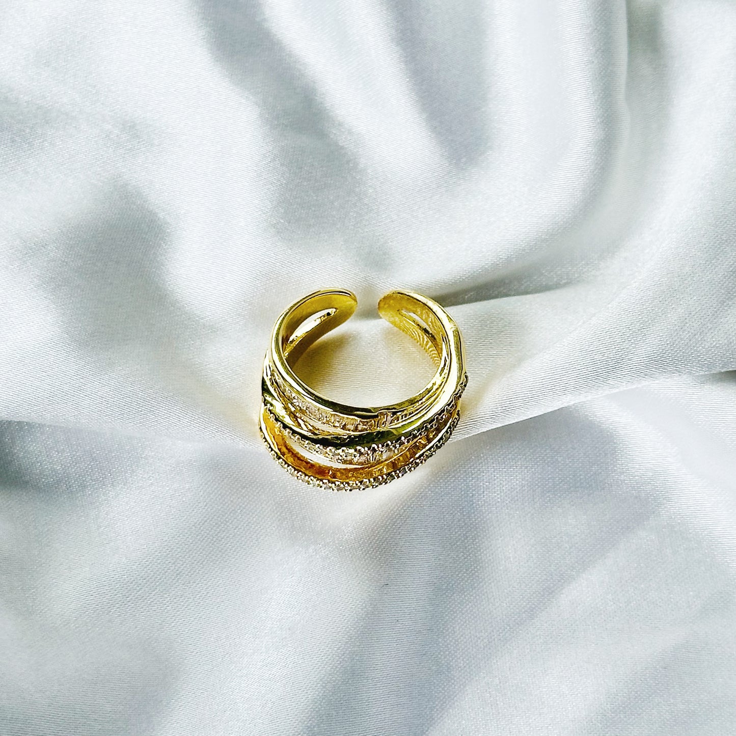 Solitaire Cubic Zirconia American Diamond Gold Plated Adjustable Ring
