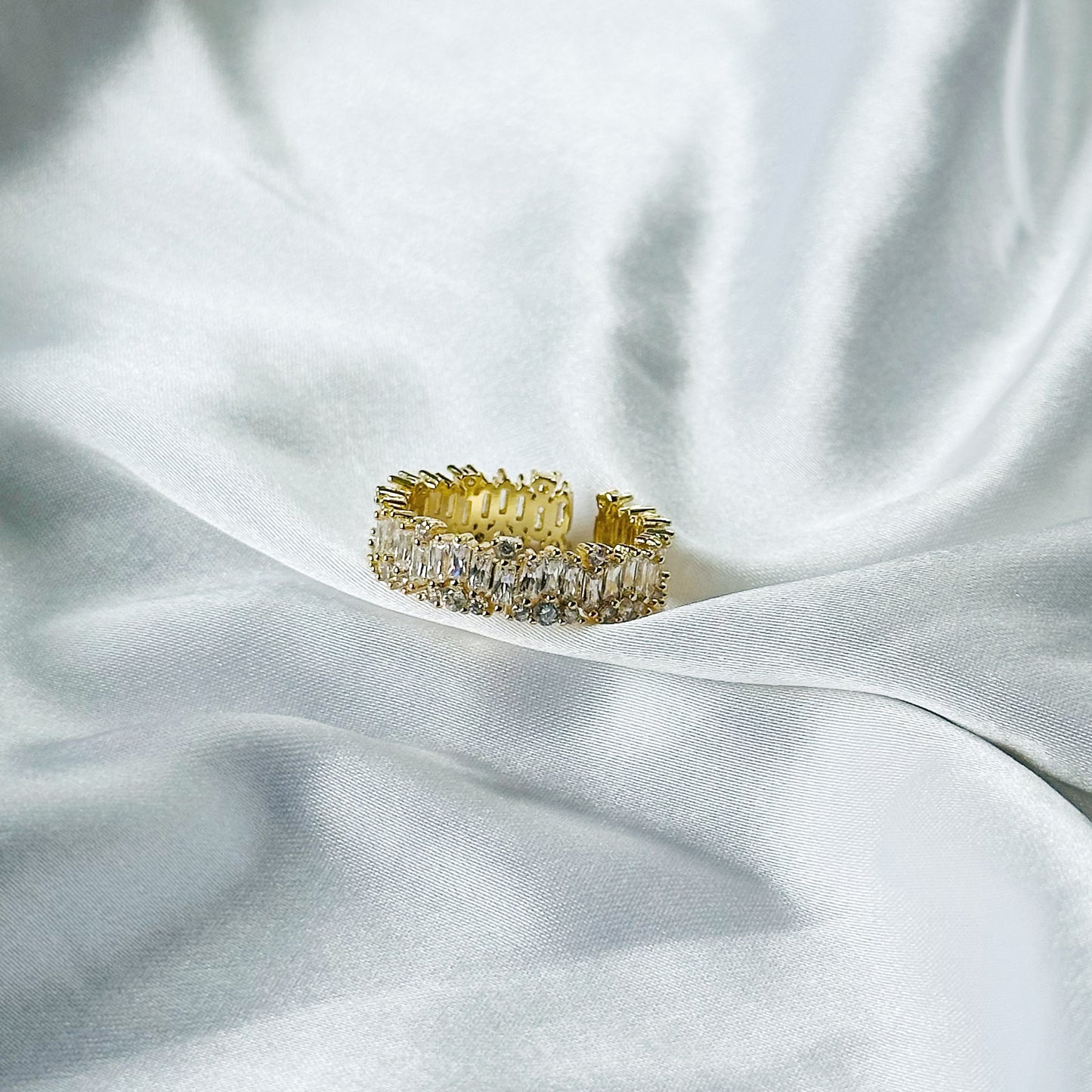 Solitaire Cubic Zirconia American Diamond Gold Plated Adjustable Ring