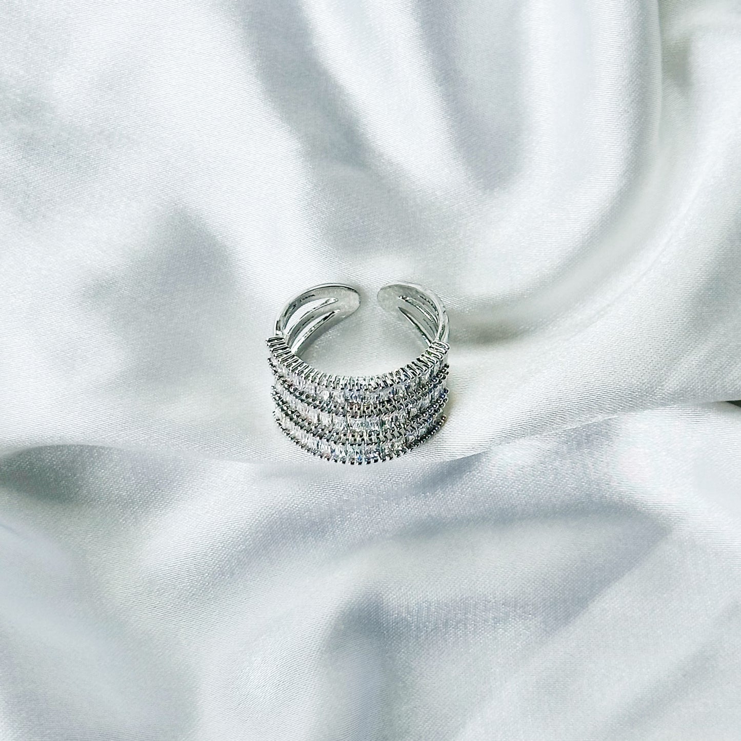 Solitaire Cubic Zirconia American Diamond Silver Plated Adjustable Ring