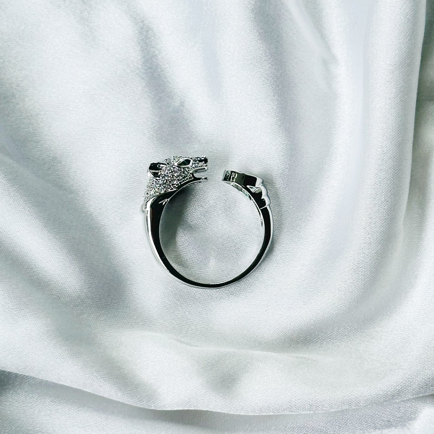 Jaguar Design American Diamond Silver Plated Adjustable Ring
