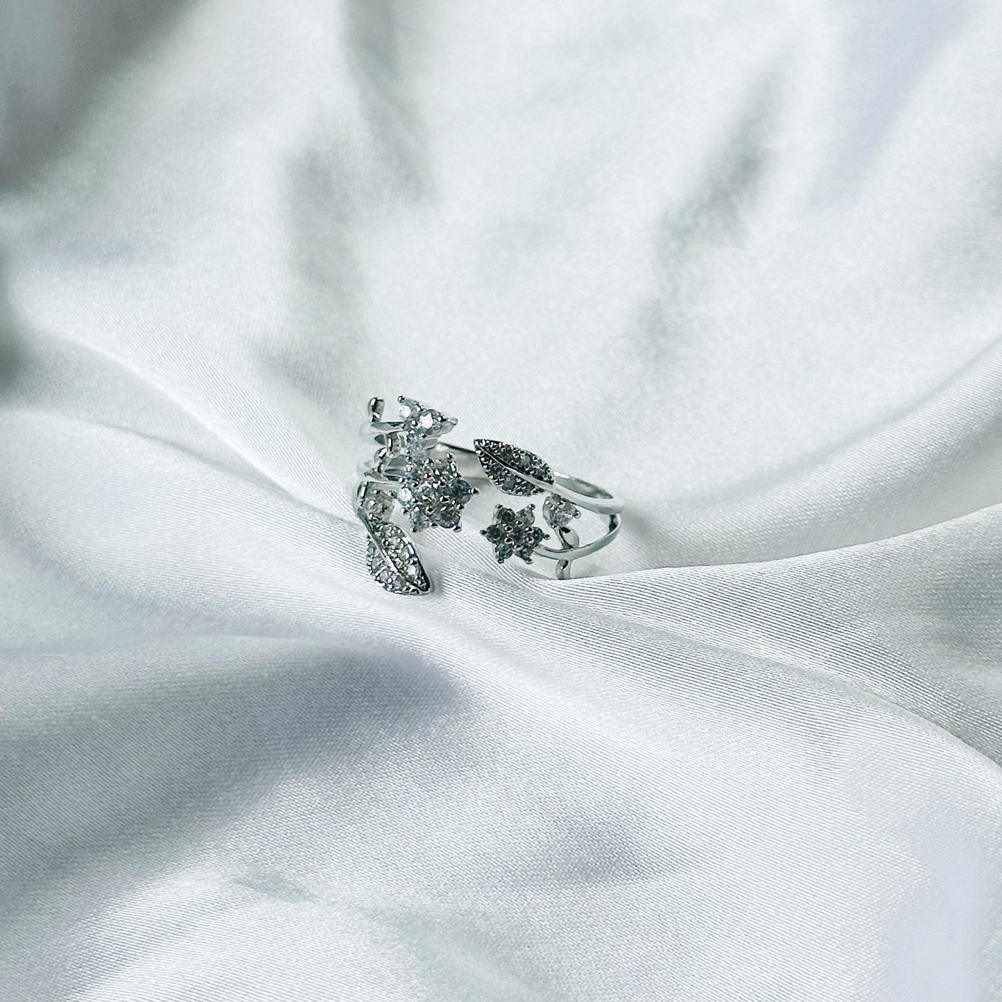 Solitaire Cubic Zirconia American Diamond Silver Plated Adjustable Ring