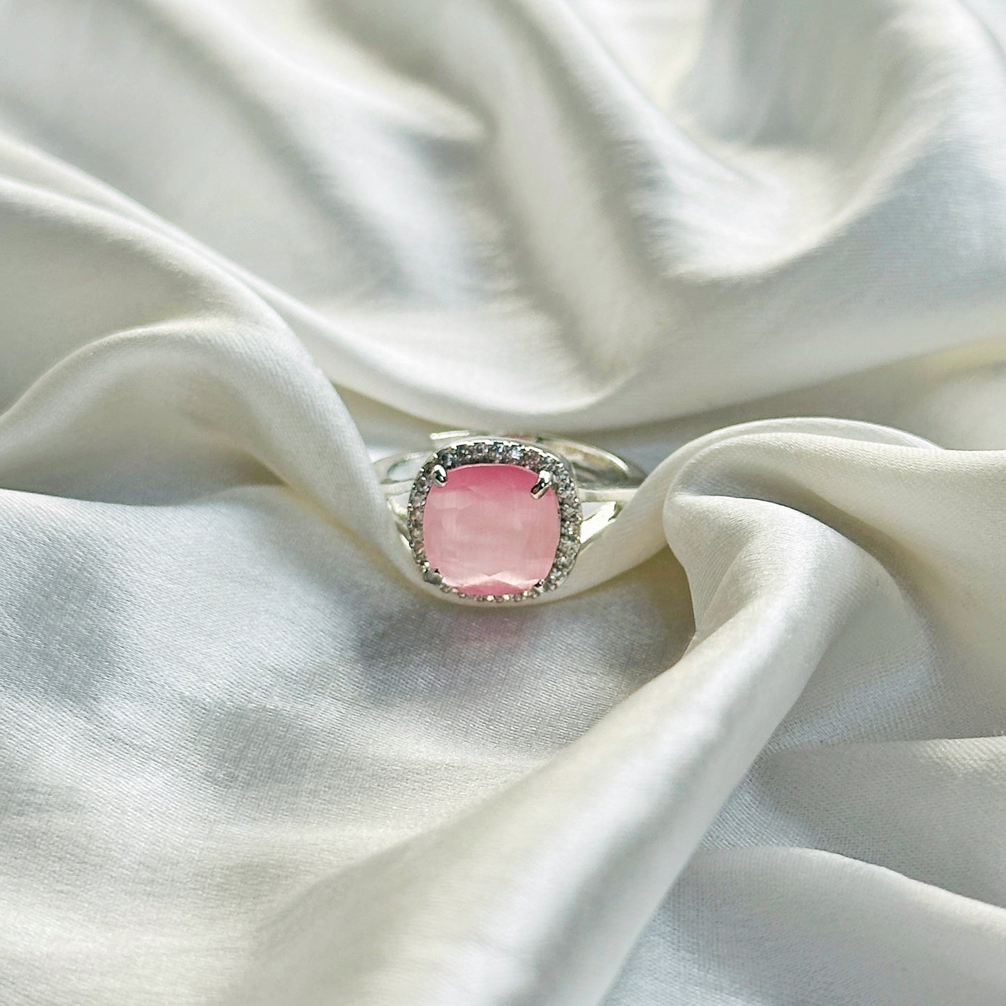 Pink Topaz Zircon American Diamond Silver Plated Adjustable Ring