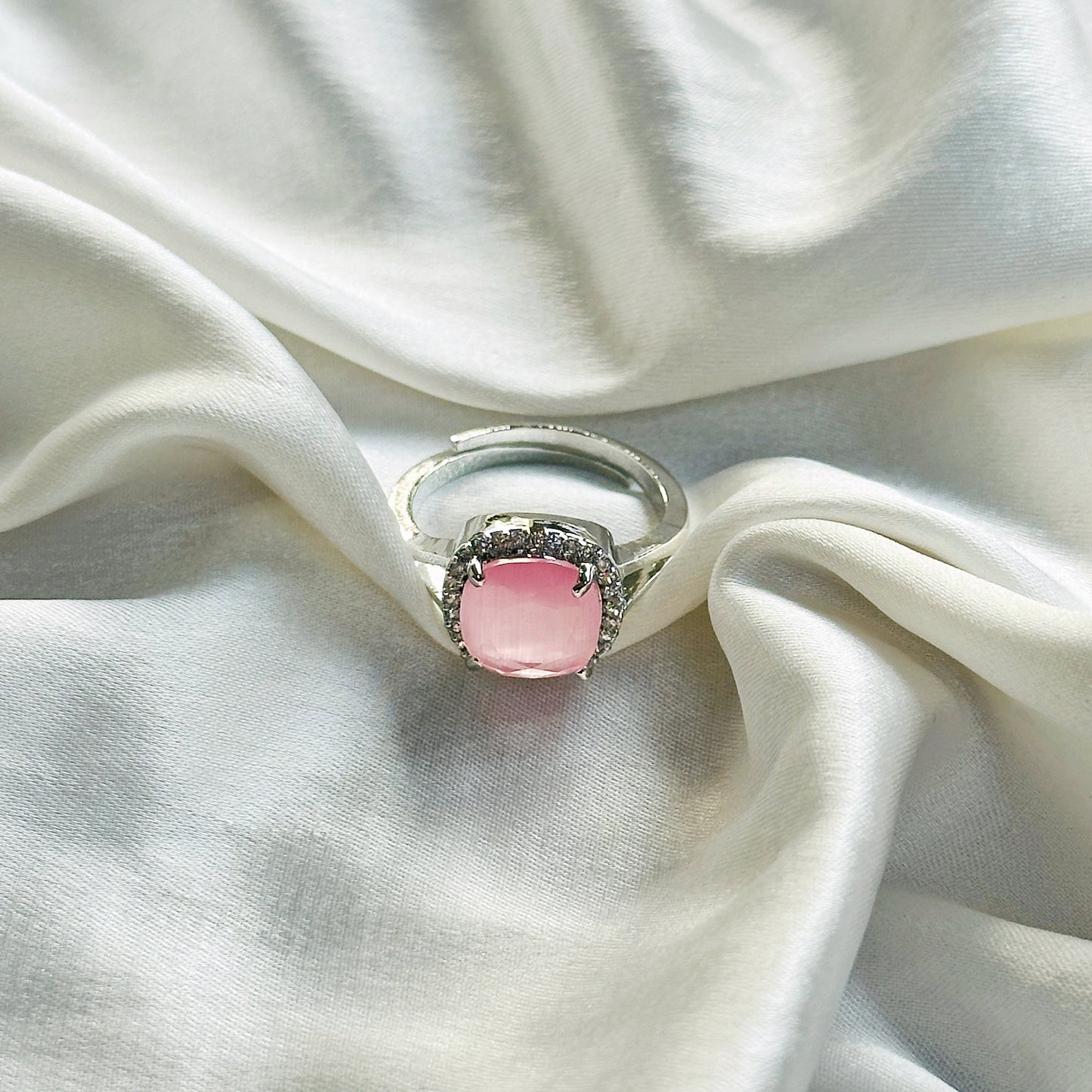 Pink Topaz Zircon American Diamond Silver Plated Adjustable Ring