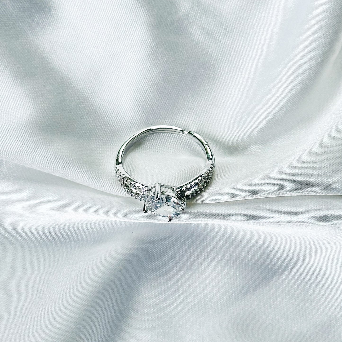 Solitaire Cubic Zirconia American Diamond Silver Plated Adjustable Ring