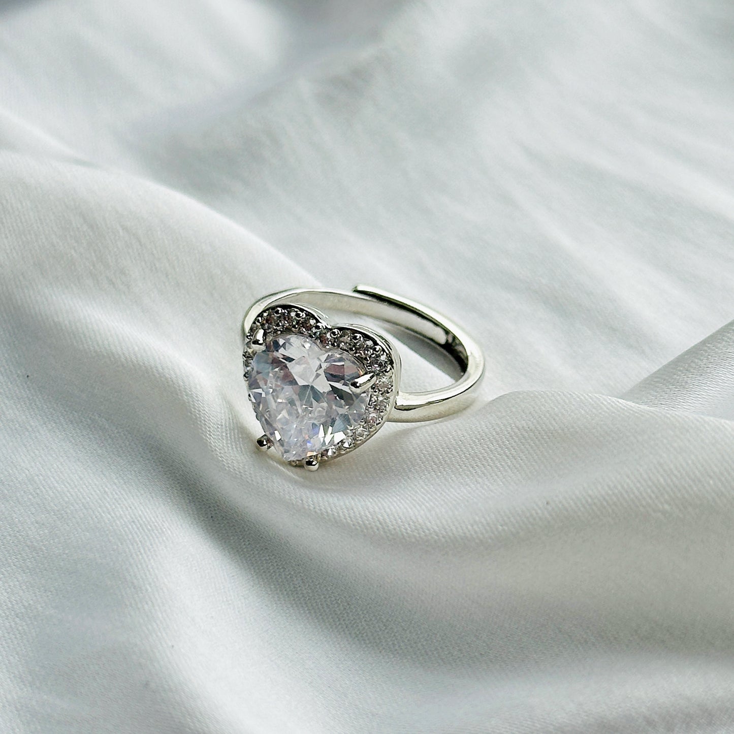 White Crystal American Diamond Ice Cut Stone American Diamond Silver Plated Adjustable Ring