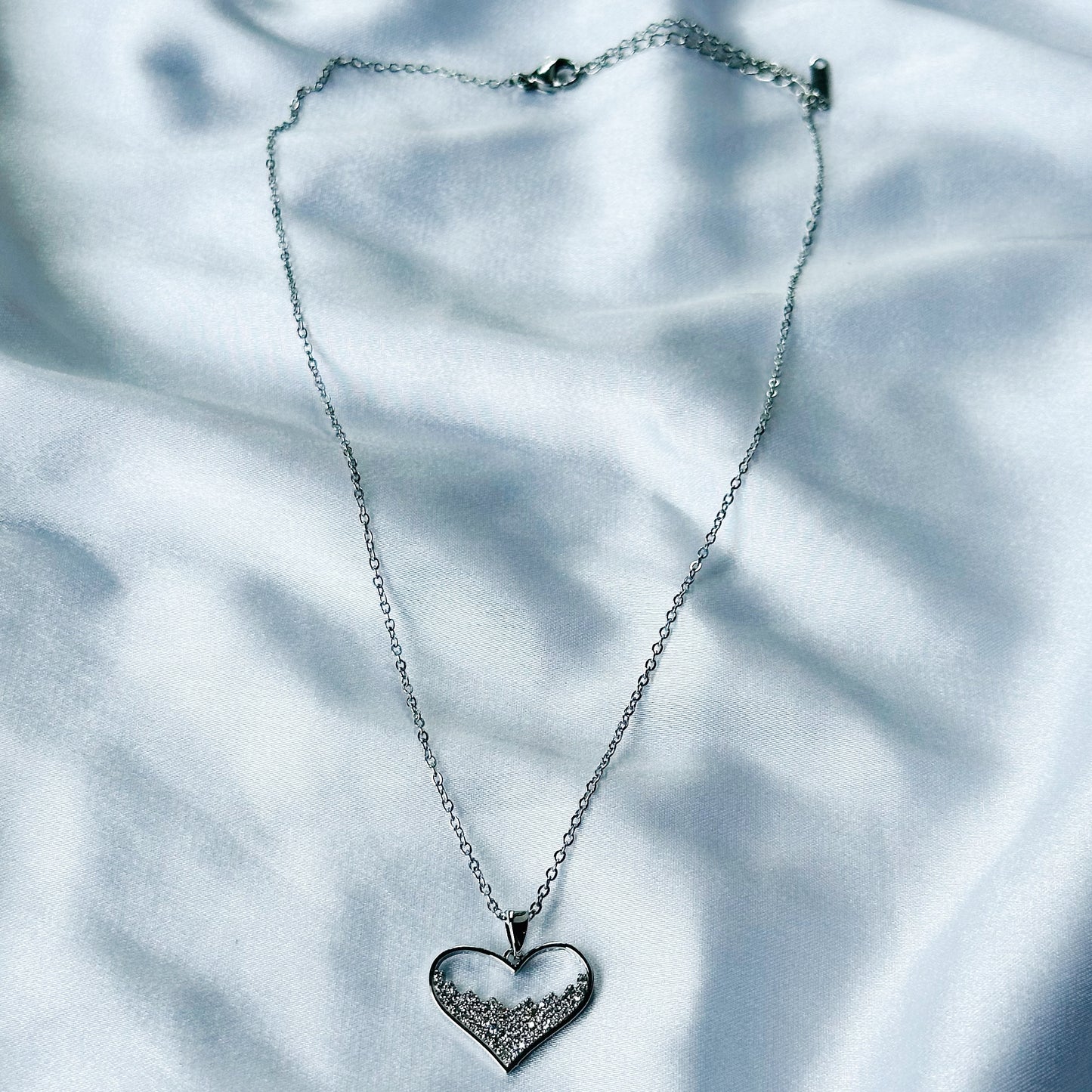 Heart Shape American Diamond Silver Plated Stainless Steel Necklace