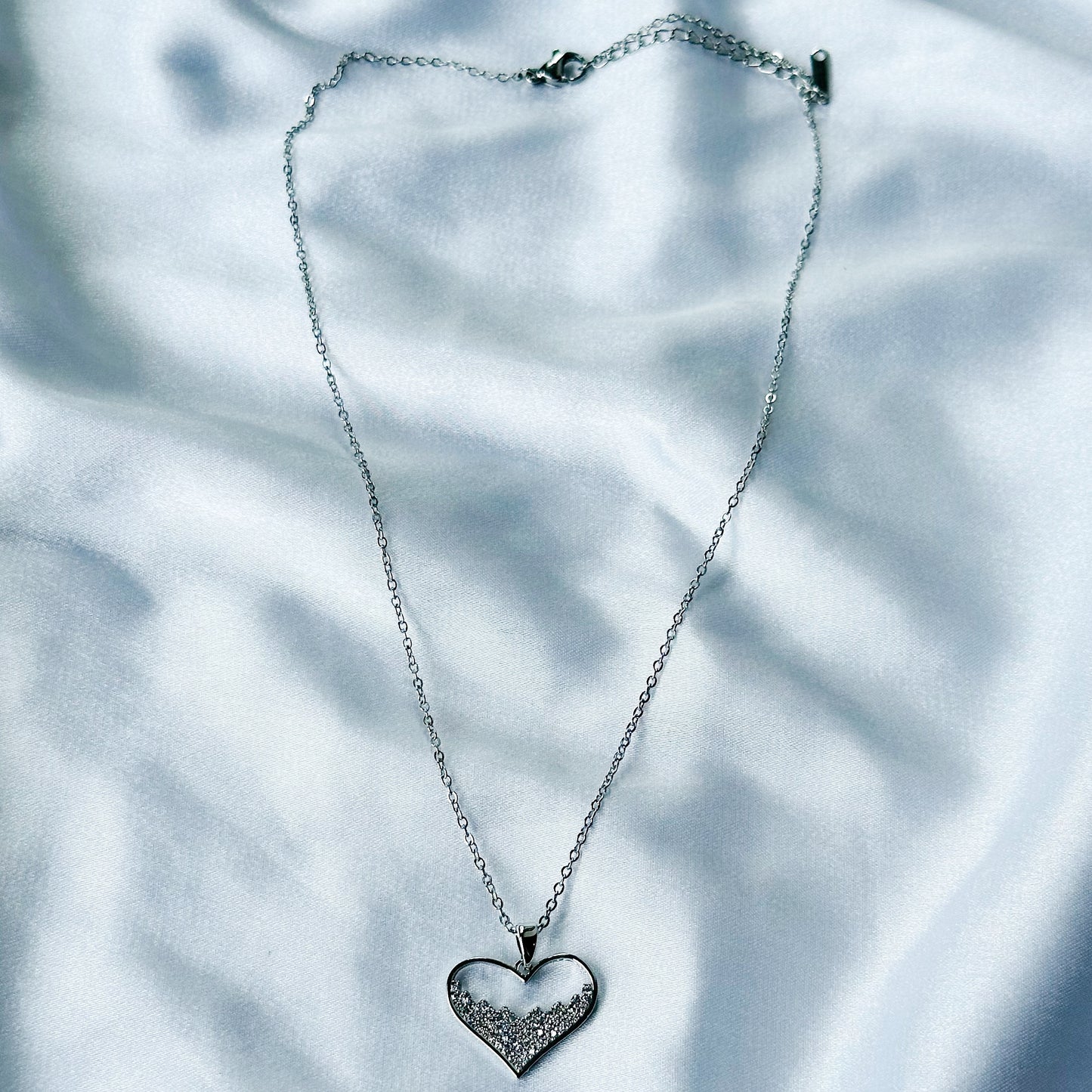 Heart Shape American Diamond Silver Plated Stainless Steel Necklace