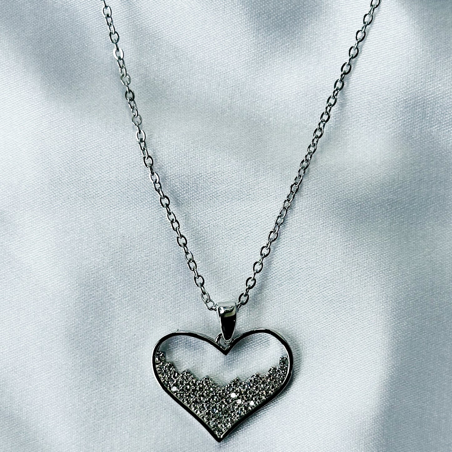 Heart Shape American Diamond Silver Plated Stainless Steel Necklace