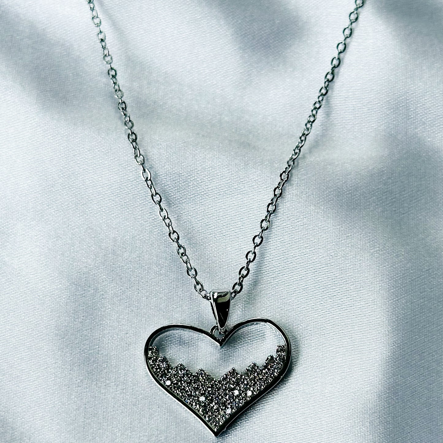 Heart Shape American Diamond Silver Plated Stainless Steel Necklace