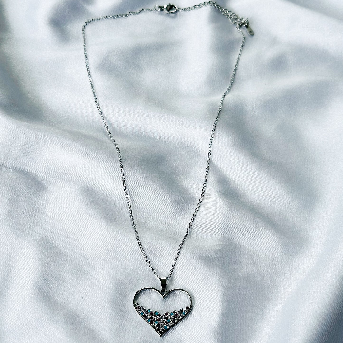 Heart Shape American Diamond Silver Plated Stainless Steel Necklace