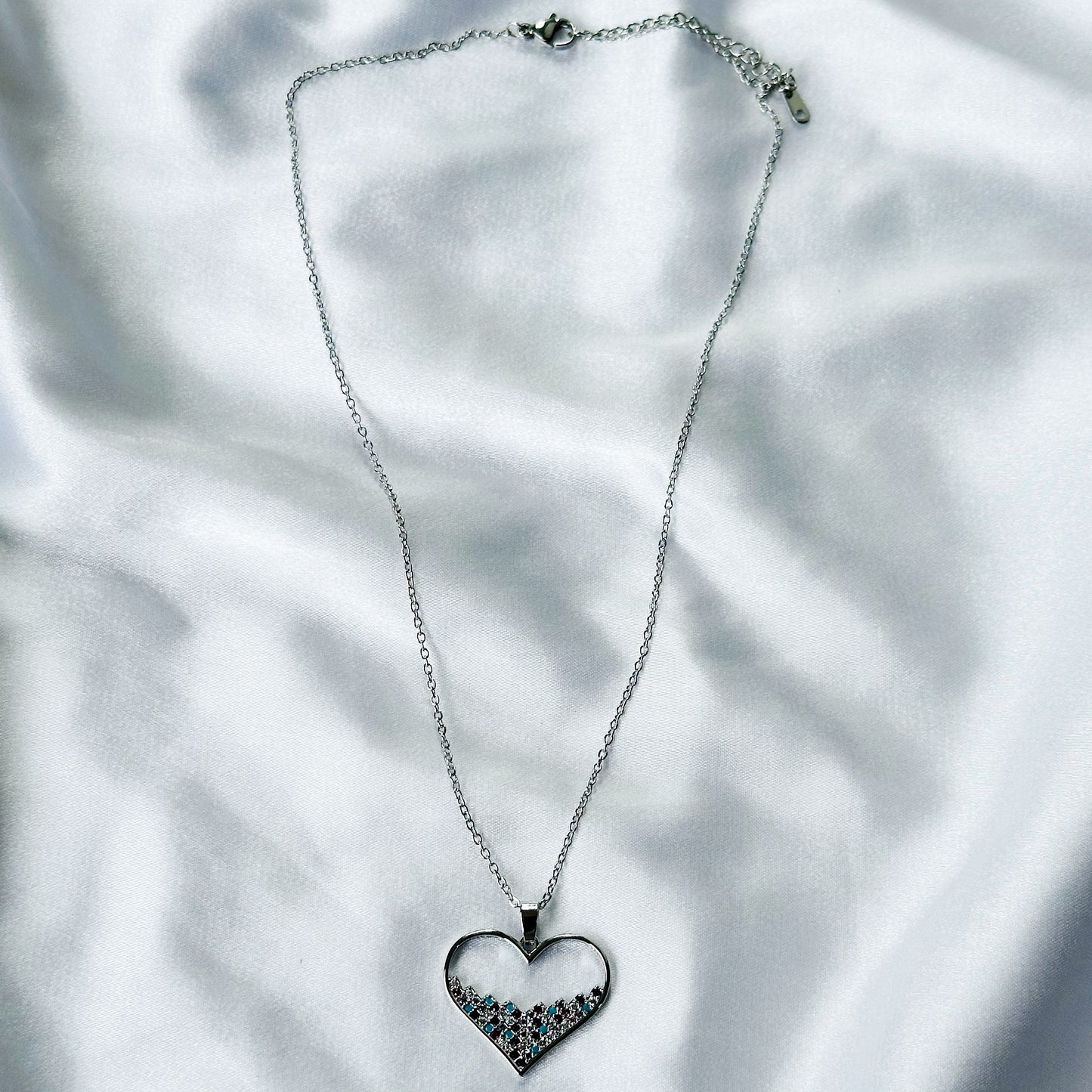 Heart Shape American Diamond Silver Plated Stainless Steel Necklace
