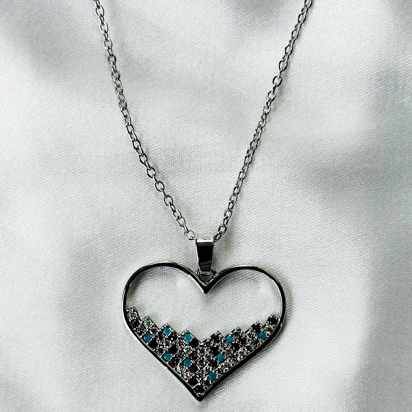 Heart Shape American Diamond Silver Plated Stainless Steel Necklace