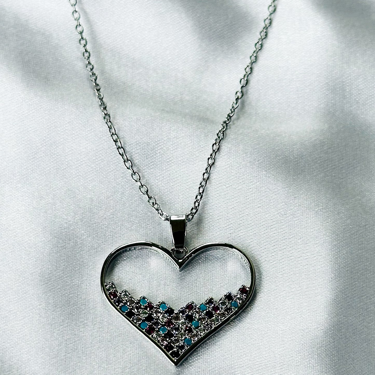 Heart Shape American Diamond Silver Plated Stainless Steel Necklace