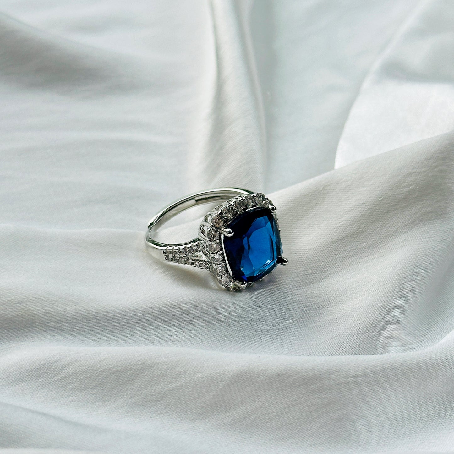 Sapphire Blue Inspired CZ Silver-Plated Adjustable Ring
