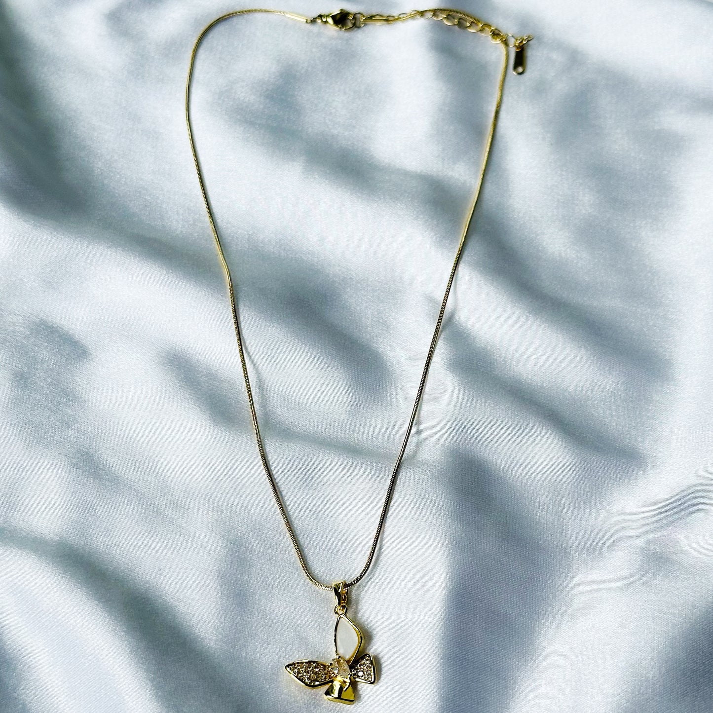 Butterfly Design American Diamond Gold Plated Stainless Steel Necklace