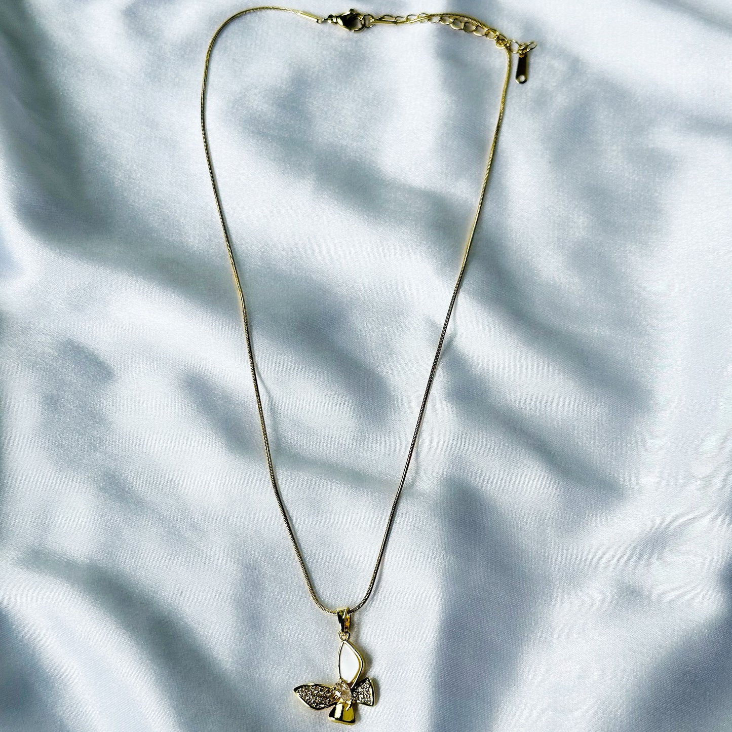 Butterfly Design American Diamond Gold Plated Stainless Steel Necklace