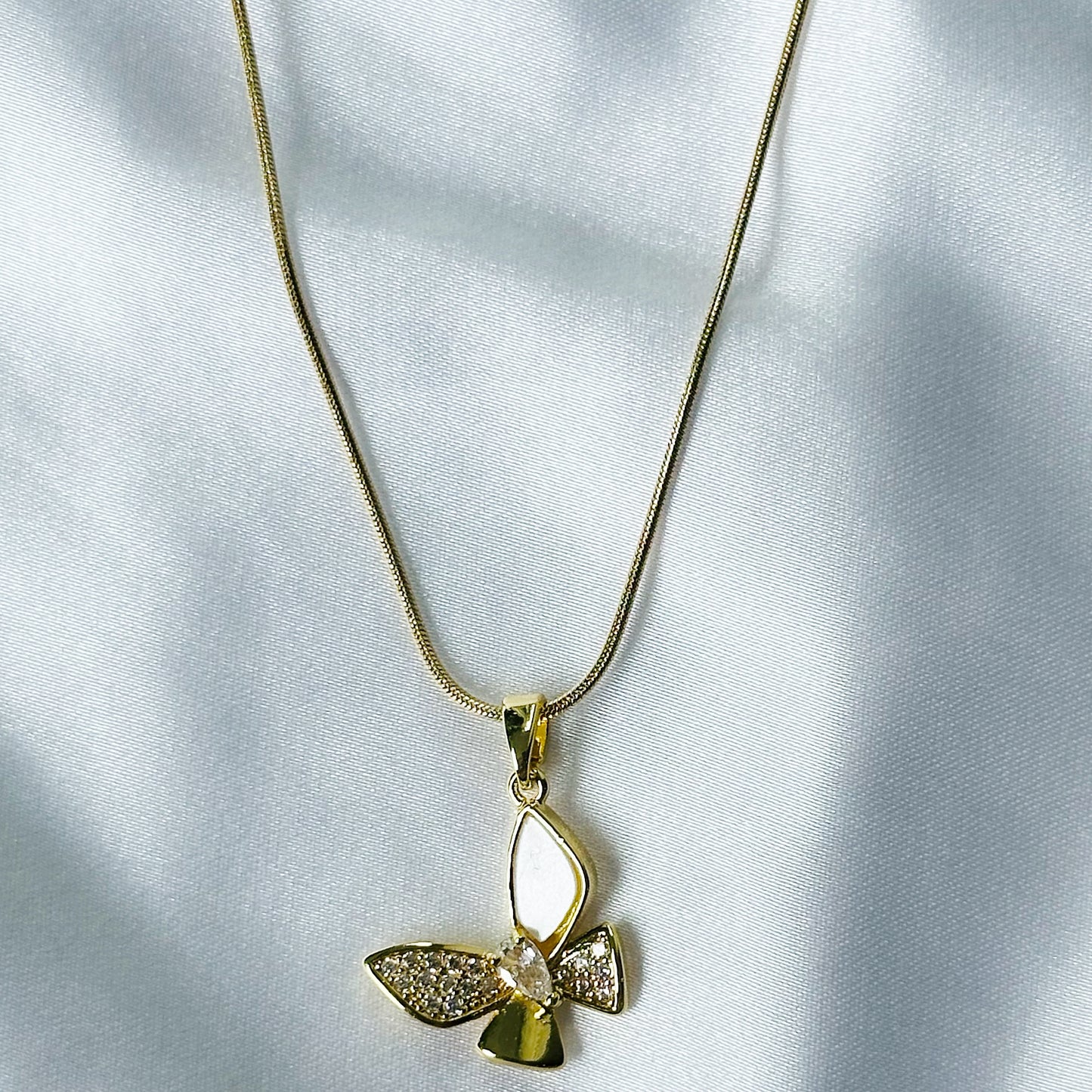 Butterfly Design American Diamond Gold Plated Stainless Steel Necklace