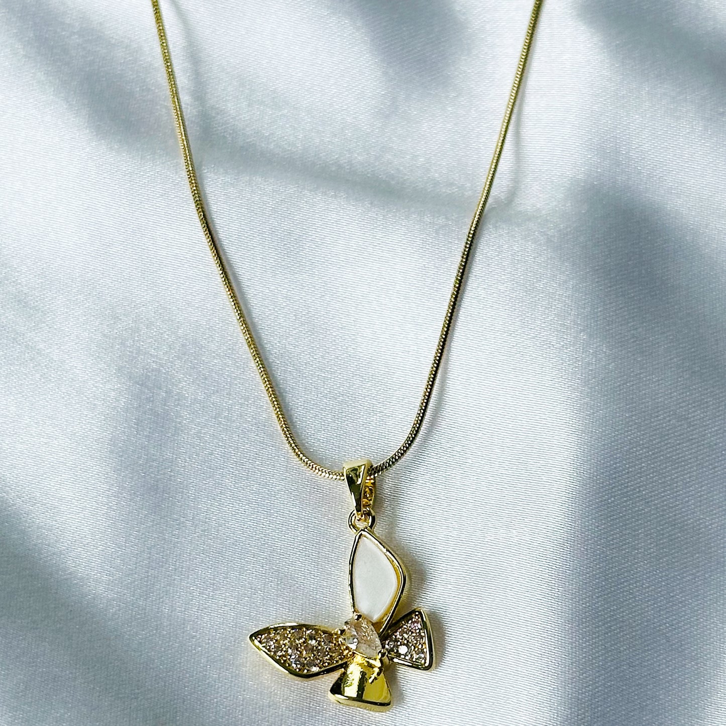 Butterfly Design American Diamond Gold Plated Stainless Steel Necklace