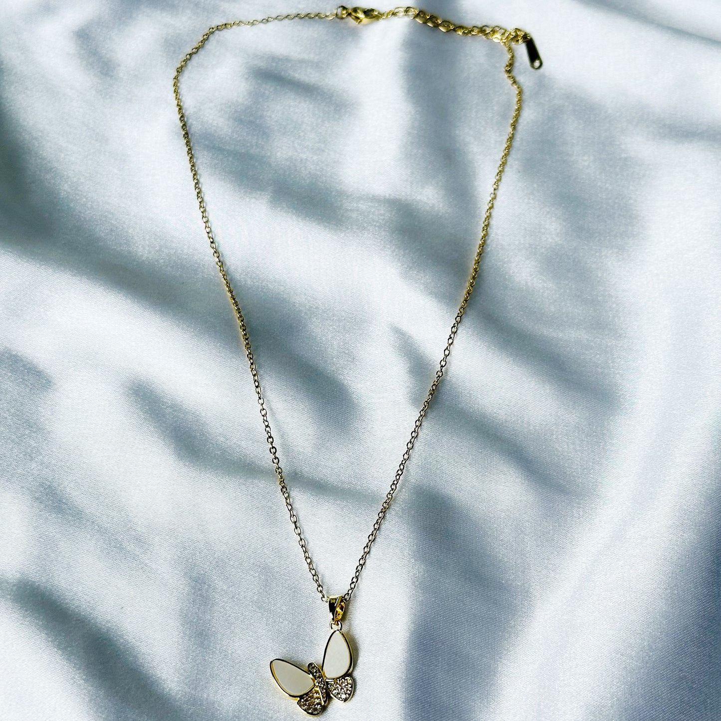 Butterfly Design American Diamond Gold Plated Stainless Steel Necklace