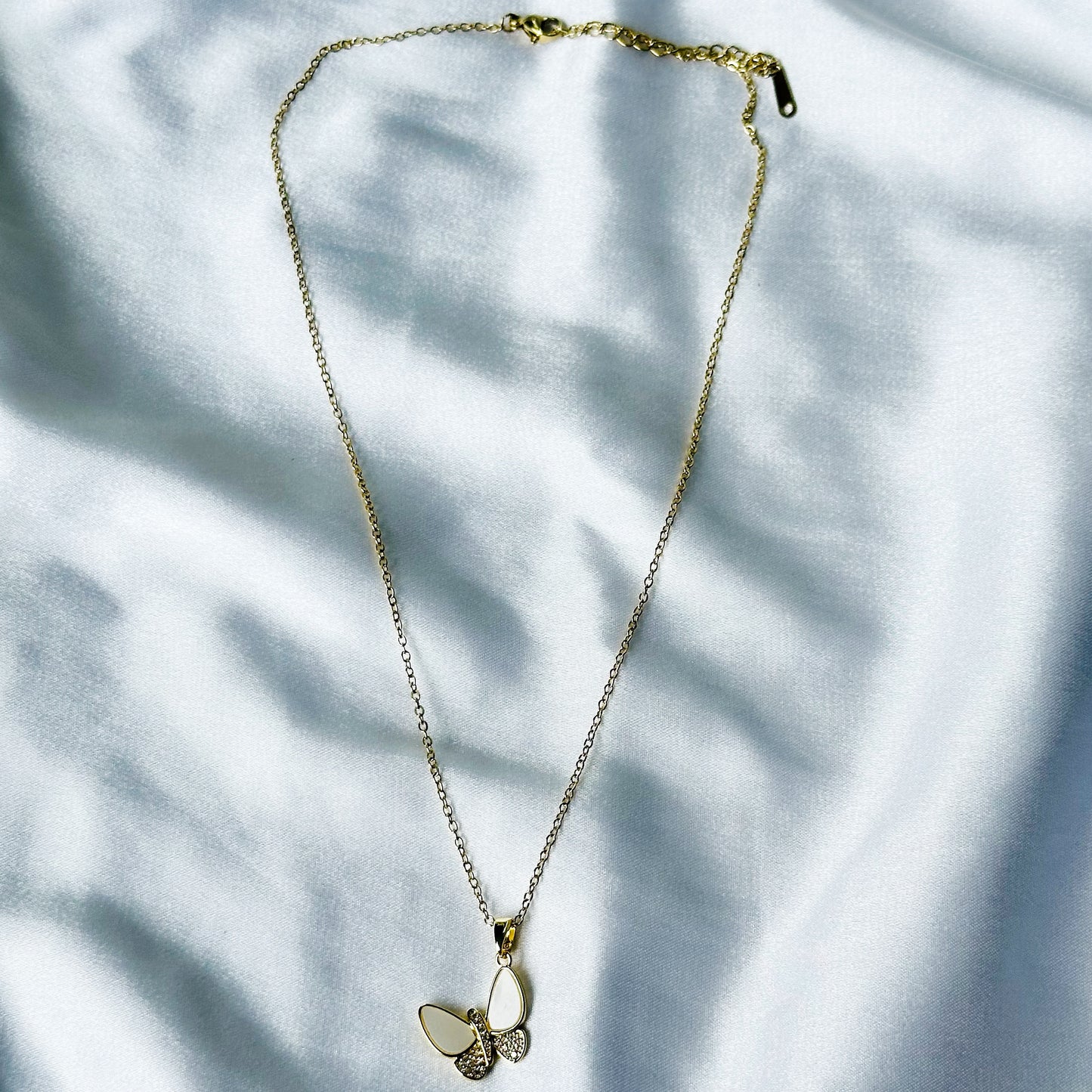 Butterfly Design American Diamond Gold Plated Stainless Steel Necklace