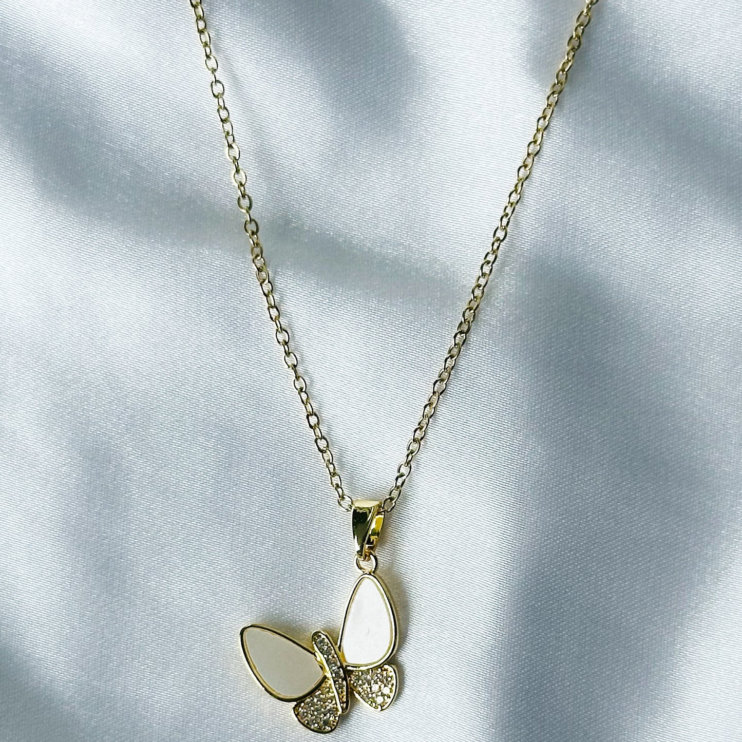 Butterfly Design American Diamond Gold Plated Stainless Steel Necklace