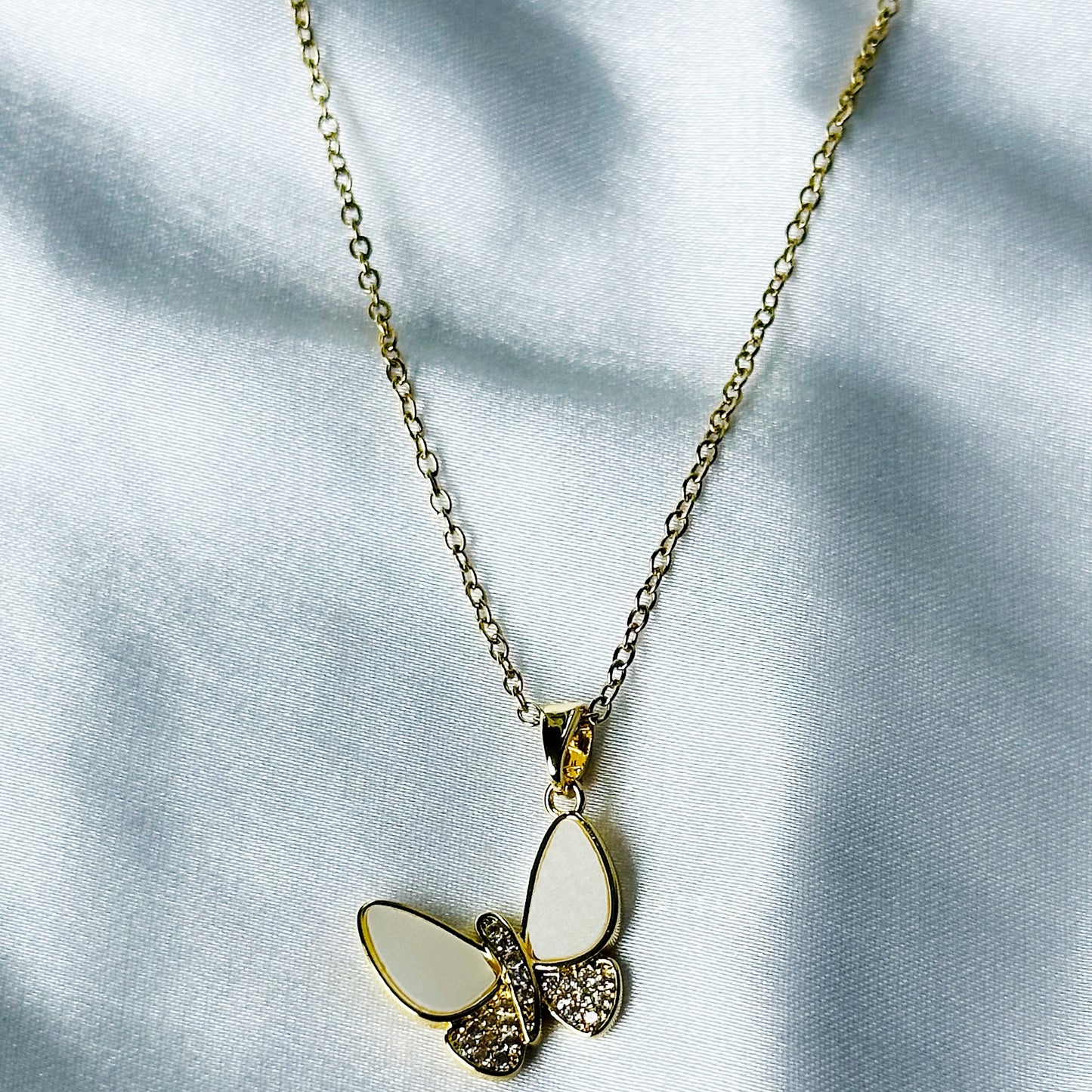 Butterfly Design American Diamond Gold Plated Stainless Steel Necklace