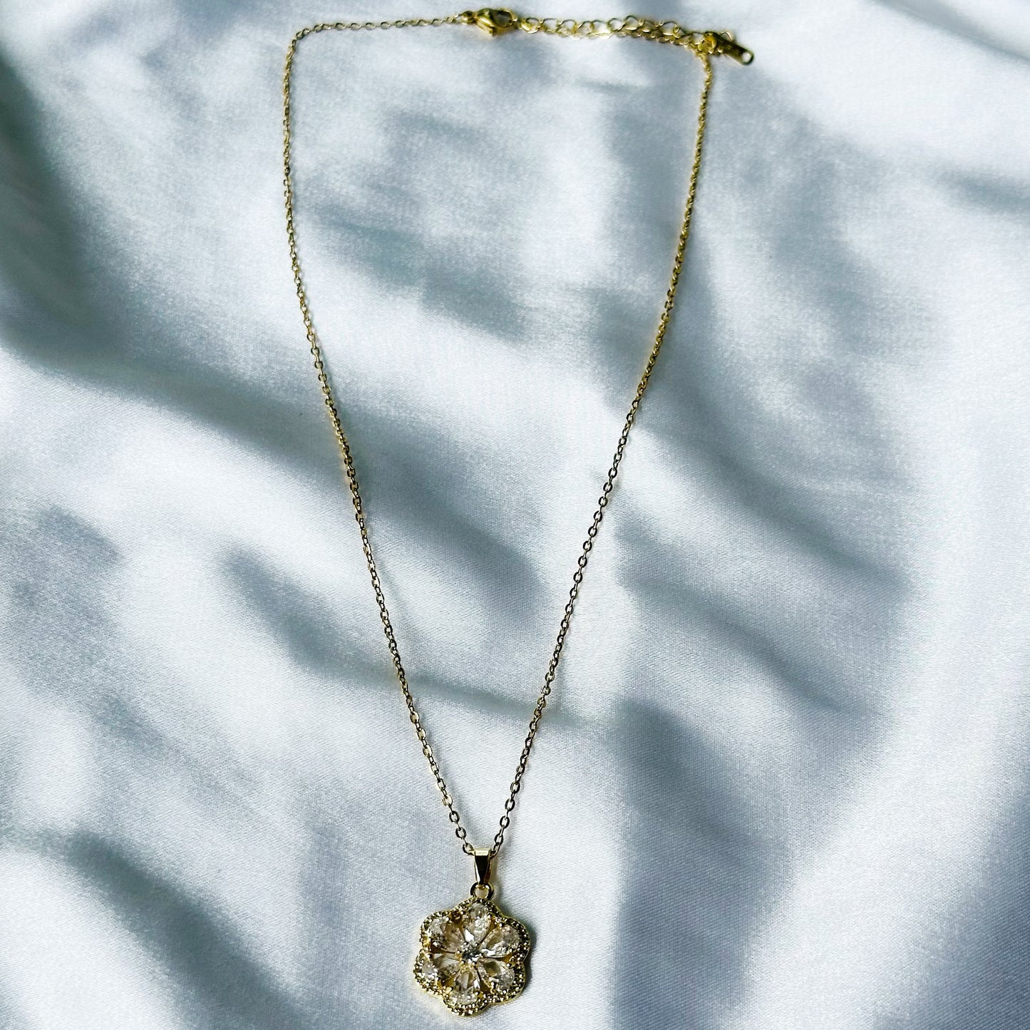 Floral Design American Diamond Gold Plated Stainless Steel Necklace