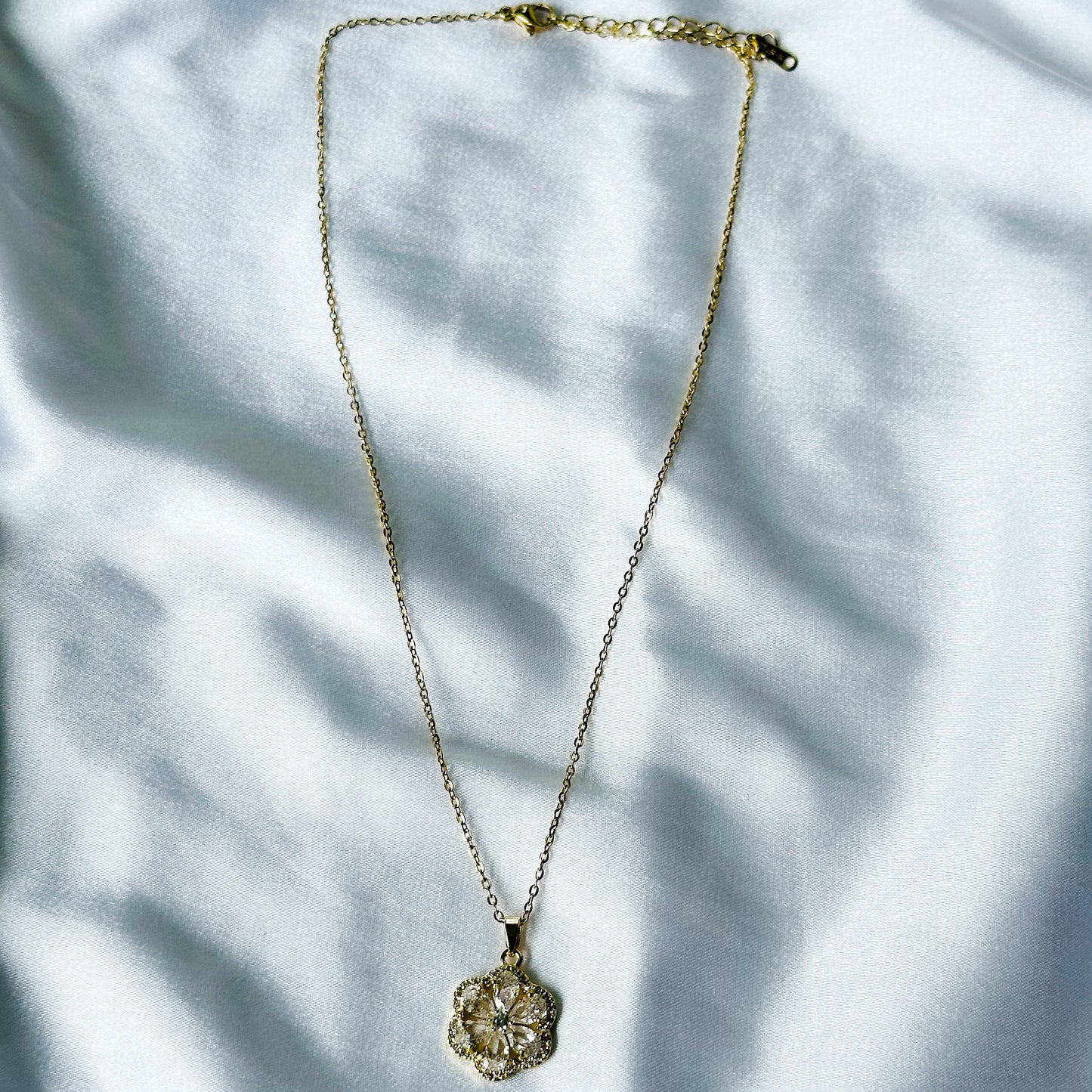 Floral Design American Diamond Gold Plated Stainless Steel Necklace