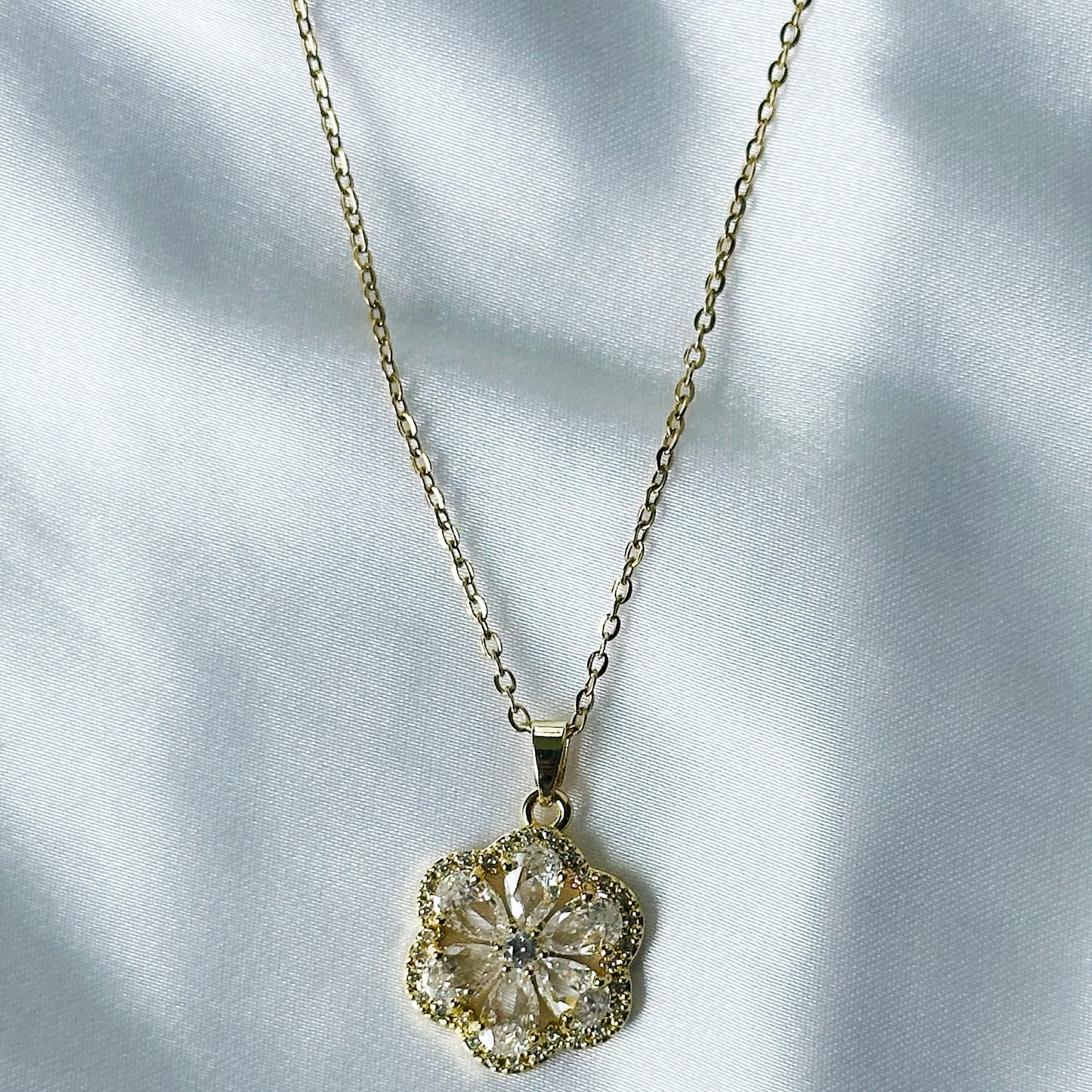 Floral Design American Diamond Gold Plated Stainless Steel Necklace