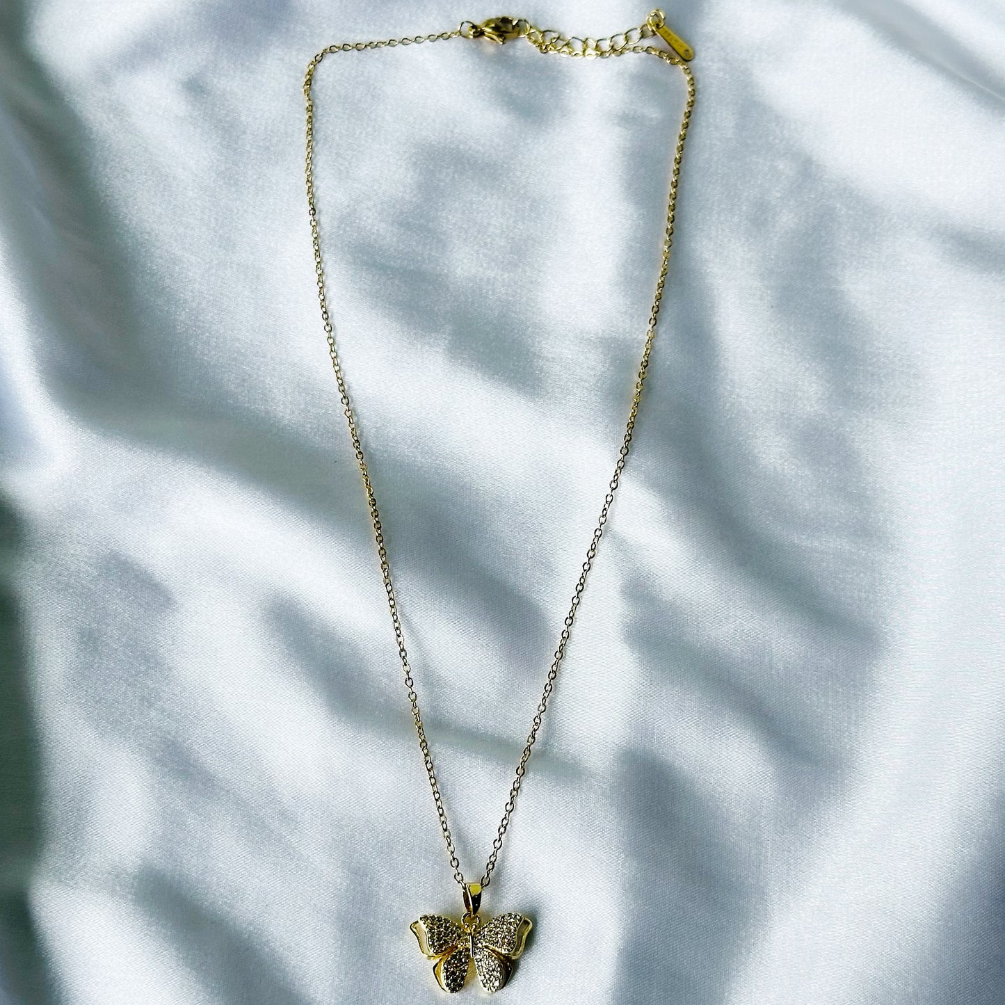 Bow Design American Diamond Gold Plated Stainless Steel Necklace