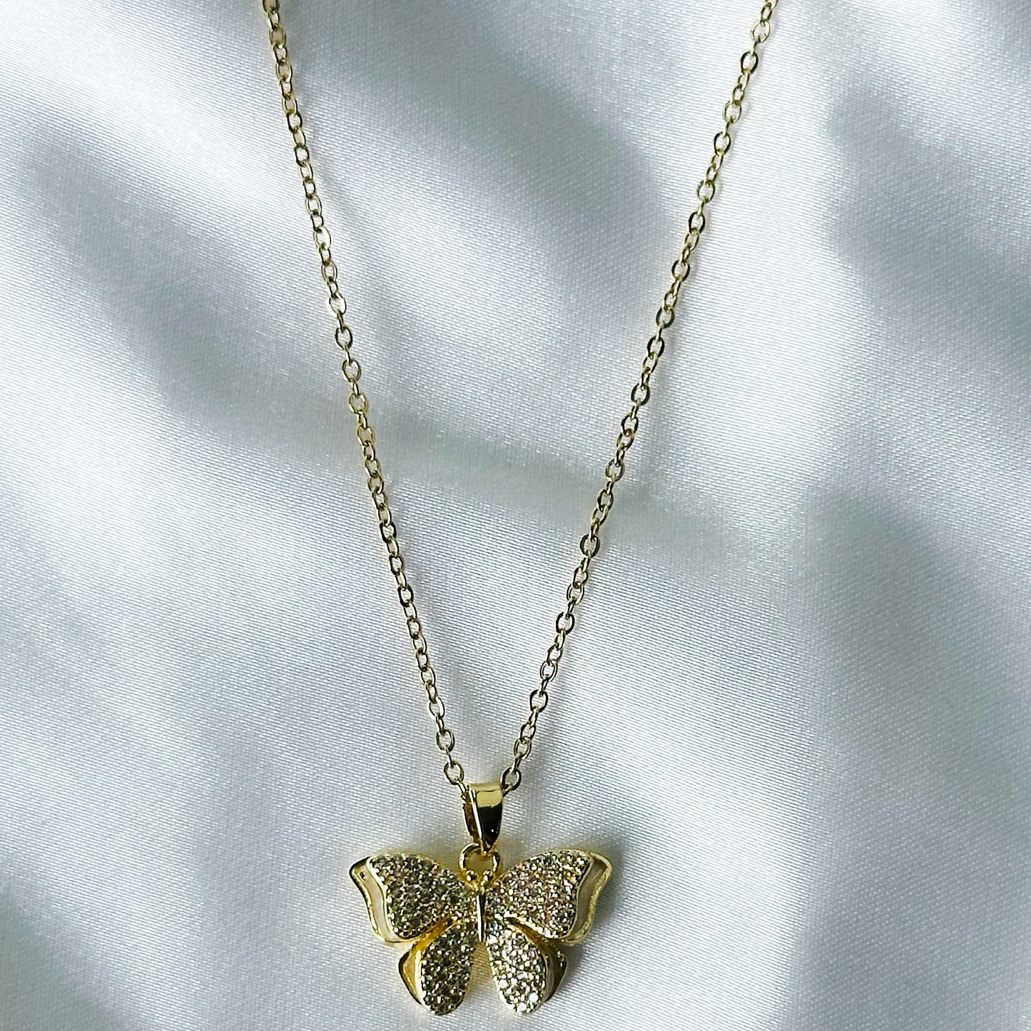 Bow Design American Diamond Gold Plated Stainless Steel Necklace