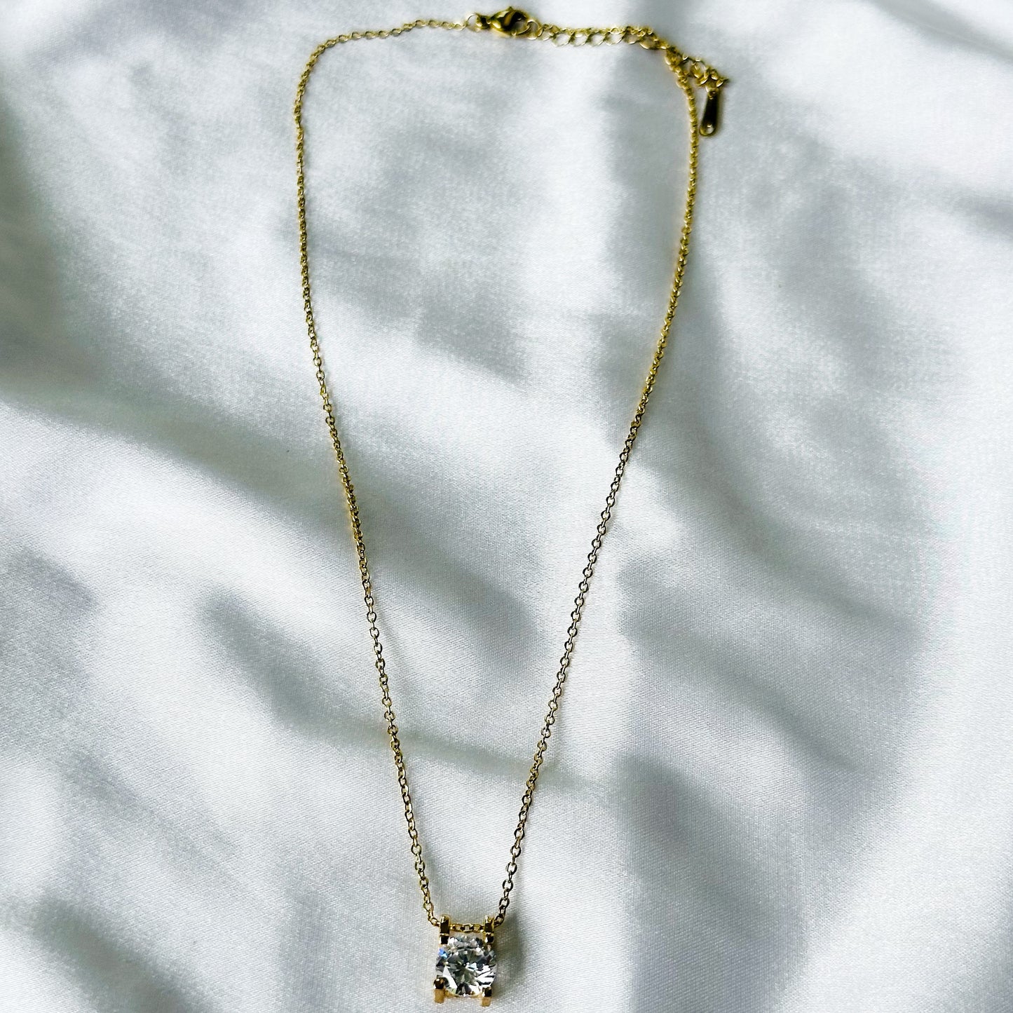 Solitaire Cubic Zircon American Diamond Gold Plated Stainless Steel Necklace