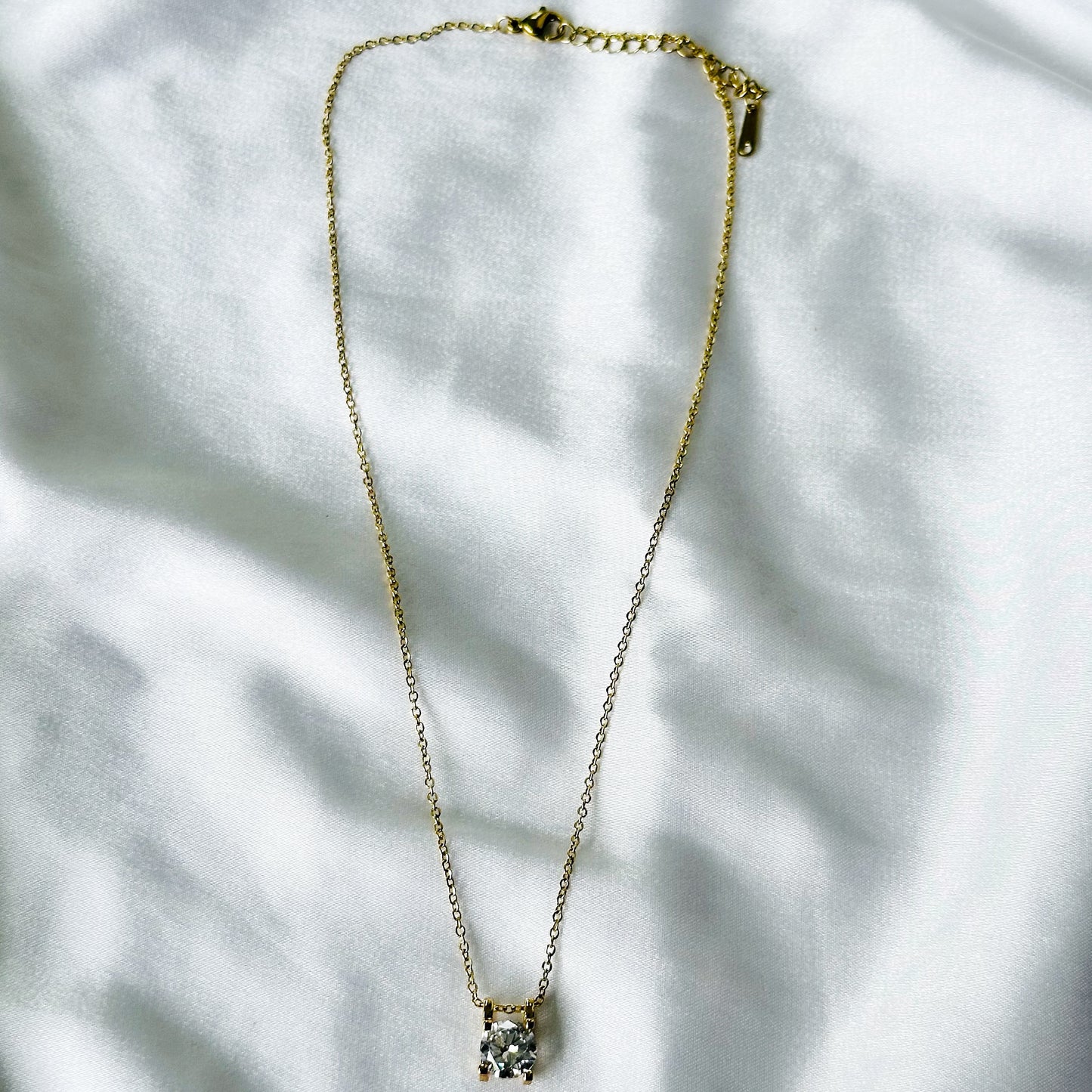 Solitaire Cubic Zircon American Diamond Gold Plated Stainless Steel Necklace