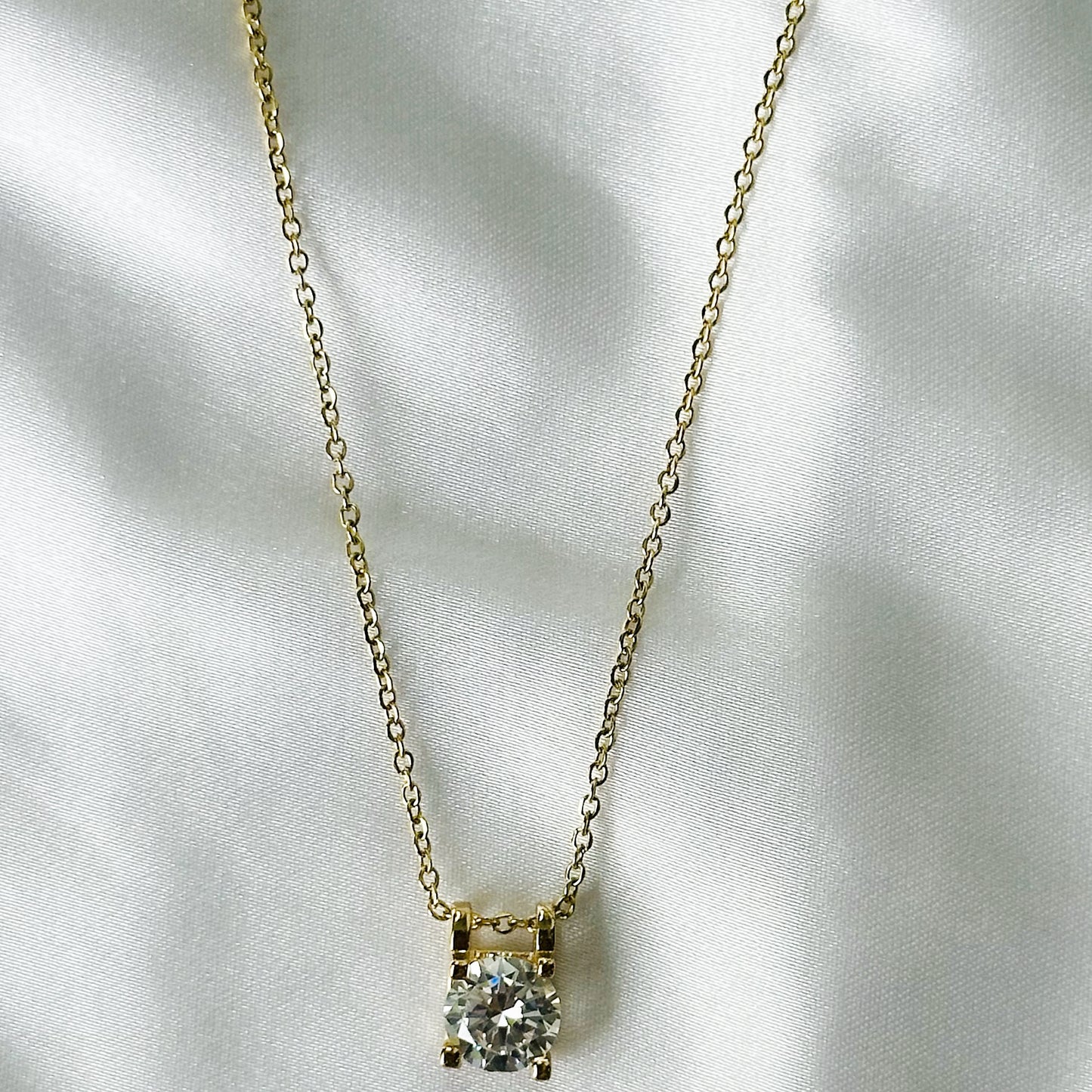 Solitaire Cubic Zircon American Diamond Gold Plated Stainless Steel Necklace