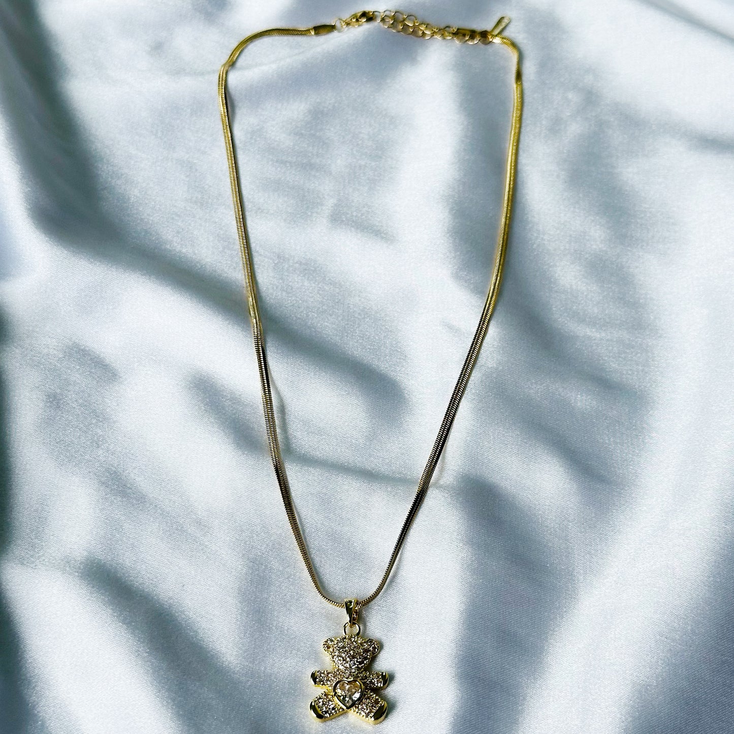 Teddy Bear Design American Diamond Gold Plated Stainless Steel Necklace