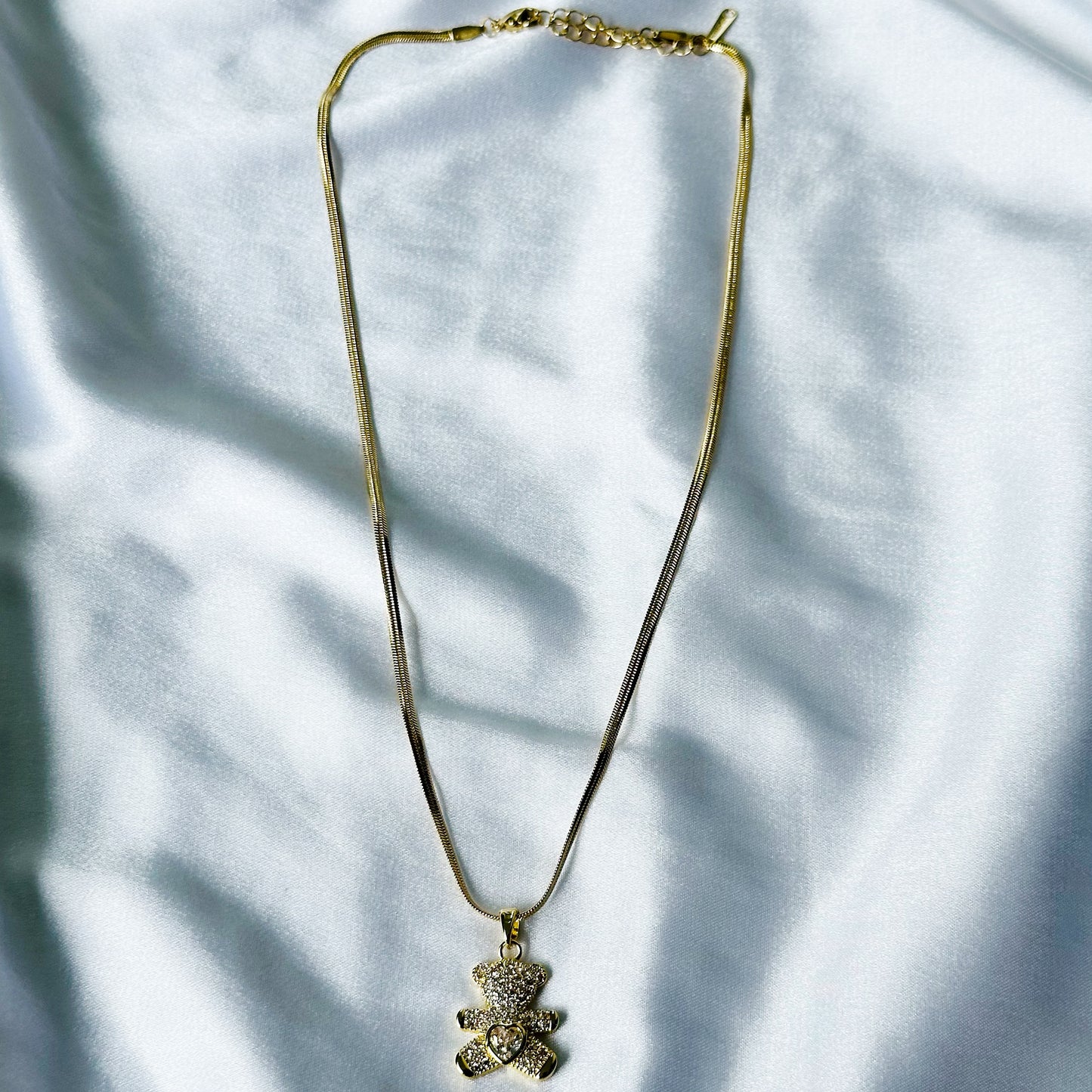 Teddy Bear Design American Diamond Gold Plated Stainless Steel Necklace