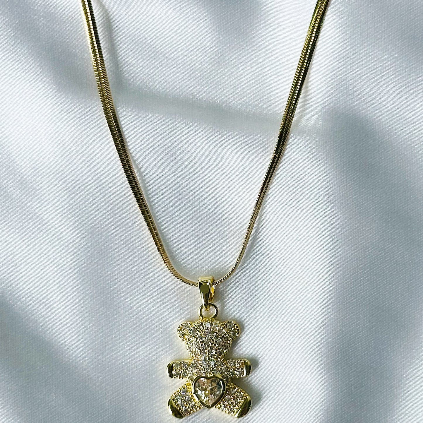 Teddy Design American Diamond Gold Plated Anti-Tarnish Necklace