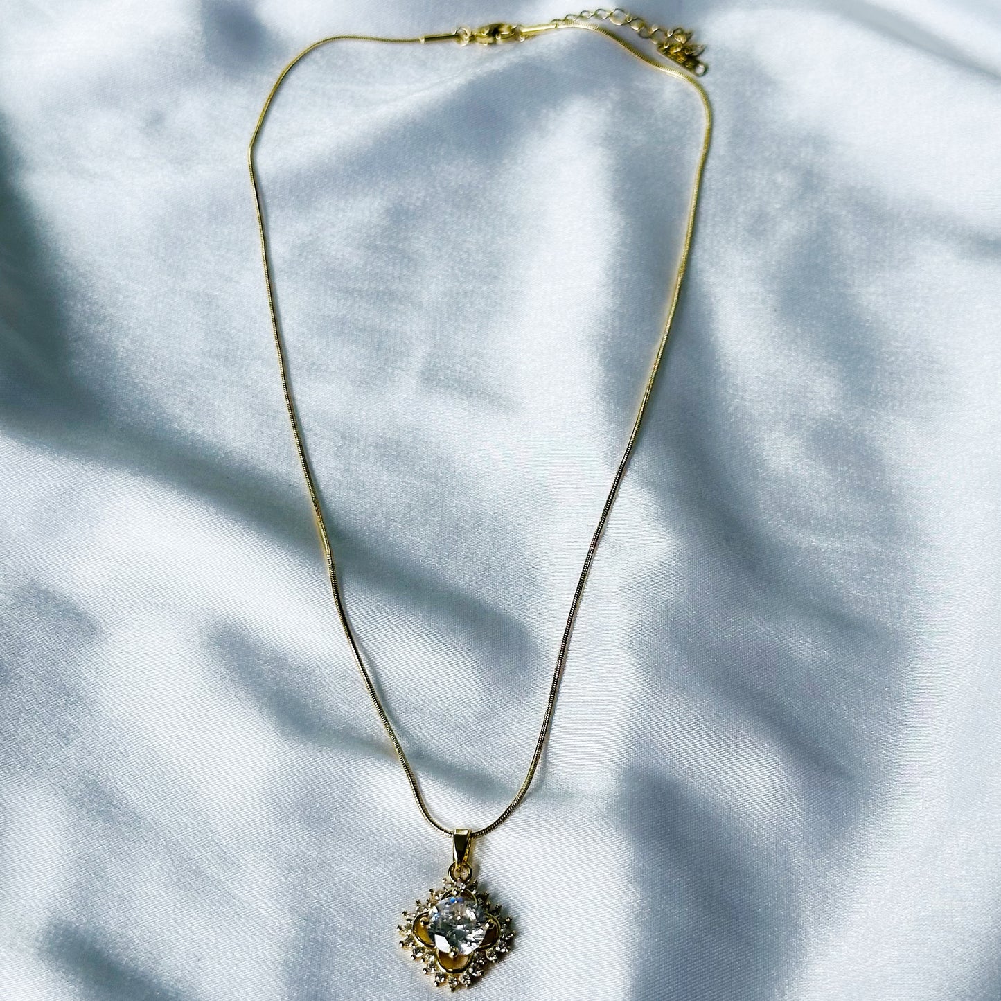 Solitaire Cubic Zircon American Diamond Gold Plated Stainless Steel Necklace