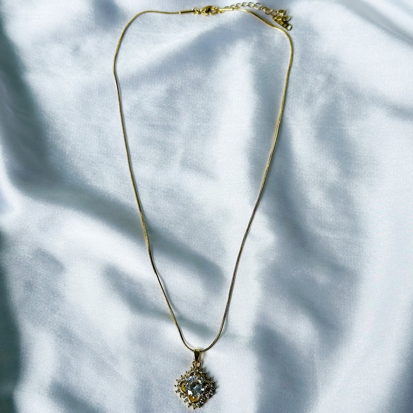 Solitaire Cubic Zircon American Diamond Gold Plated Stainless Steel Necklace