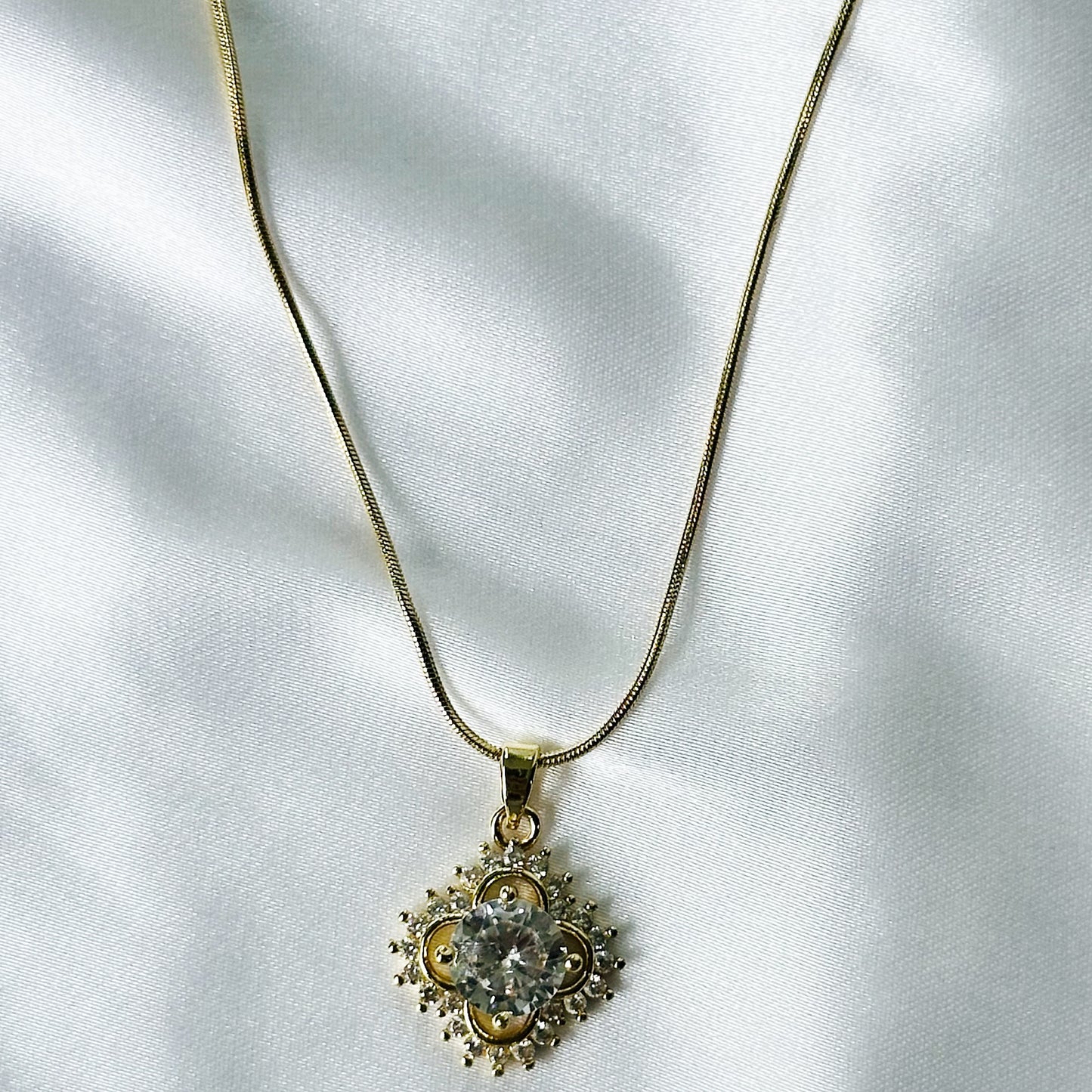 Solitaire Cubic Zircon American Diamond Gold Plated Stainless Steel Necklace